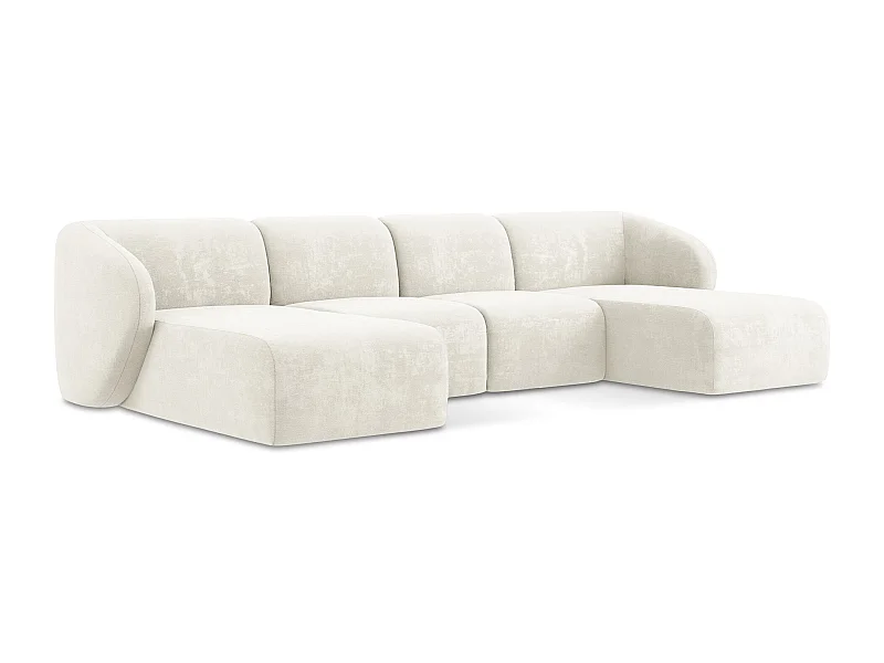 Canapé panoramique 4 places en tissu chenille - blanc - LANI
