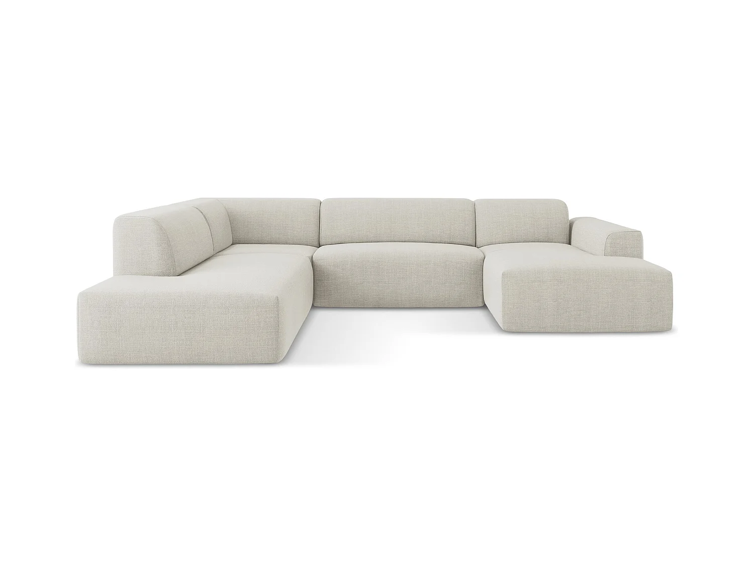 Panoramische hoekbank links van lichtbeige textuurstof - KELI