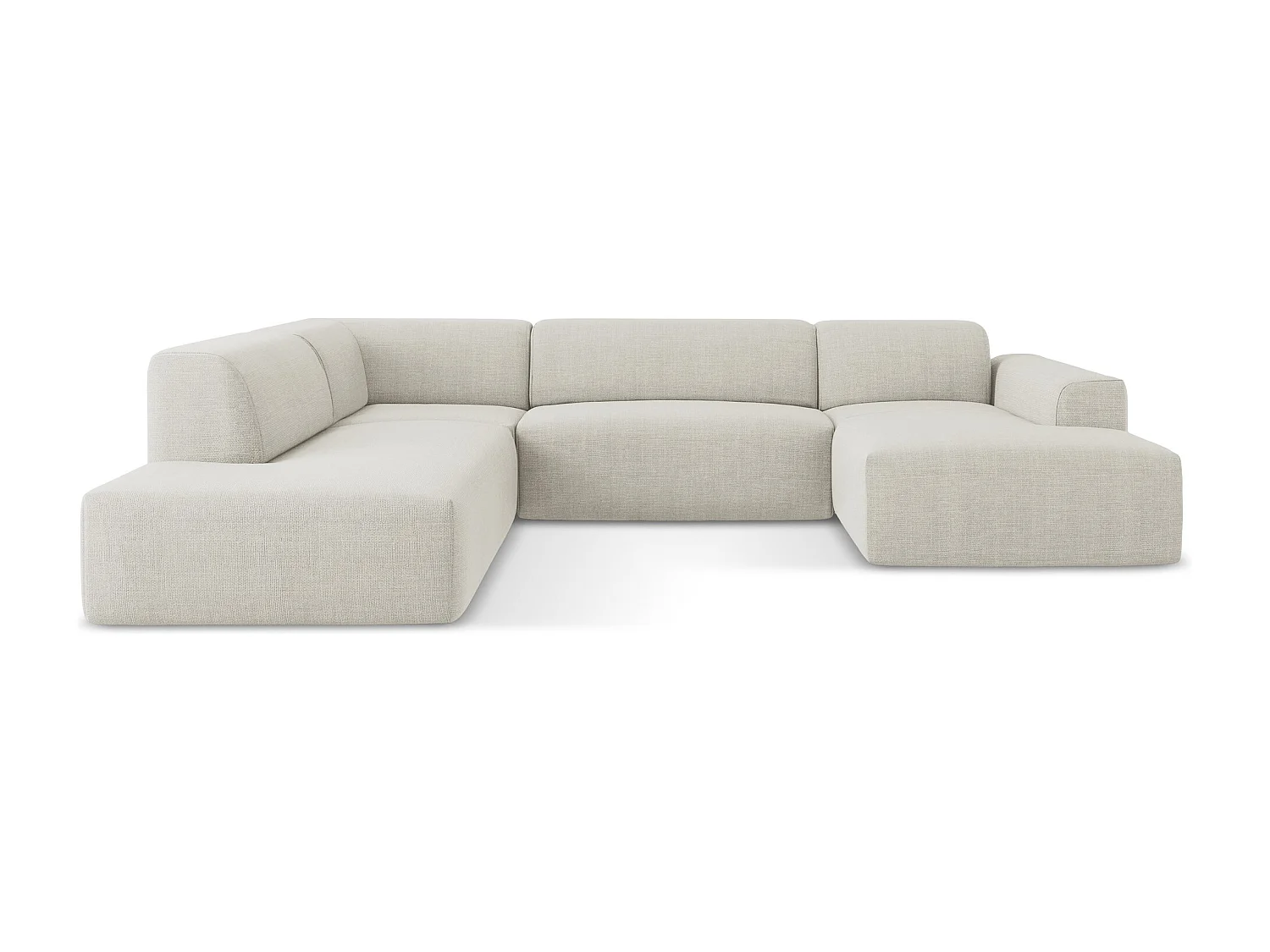 Panoramische hoekbank links van lichtbeige textuurstof - KELI