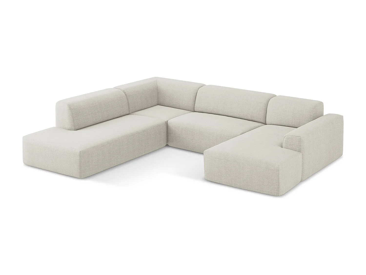 Panoramische hoekbank links van lichtbeige textuurstof - KELI