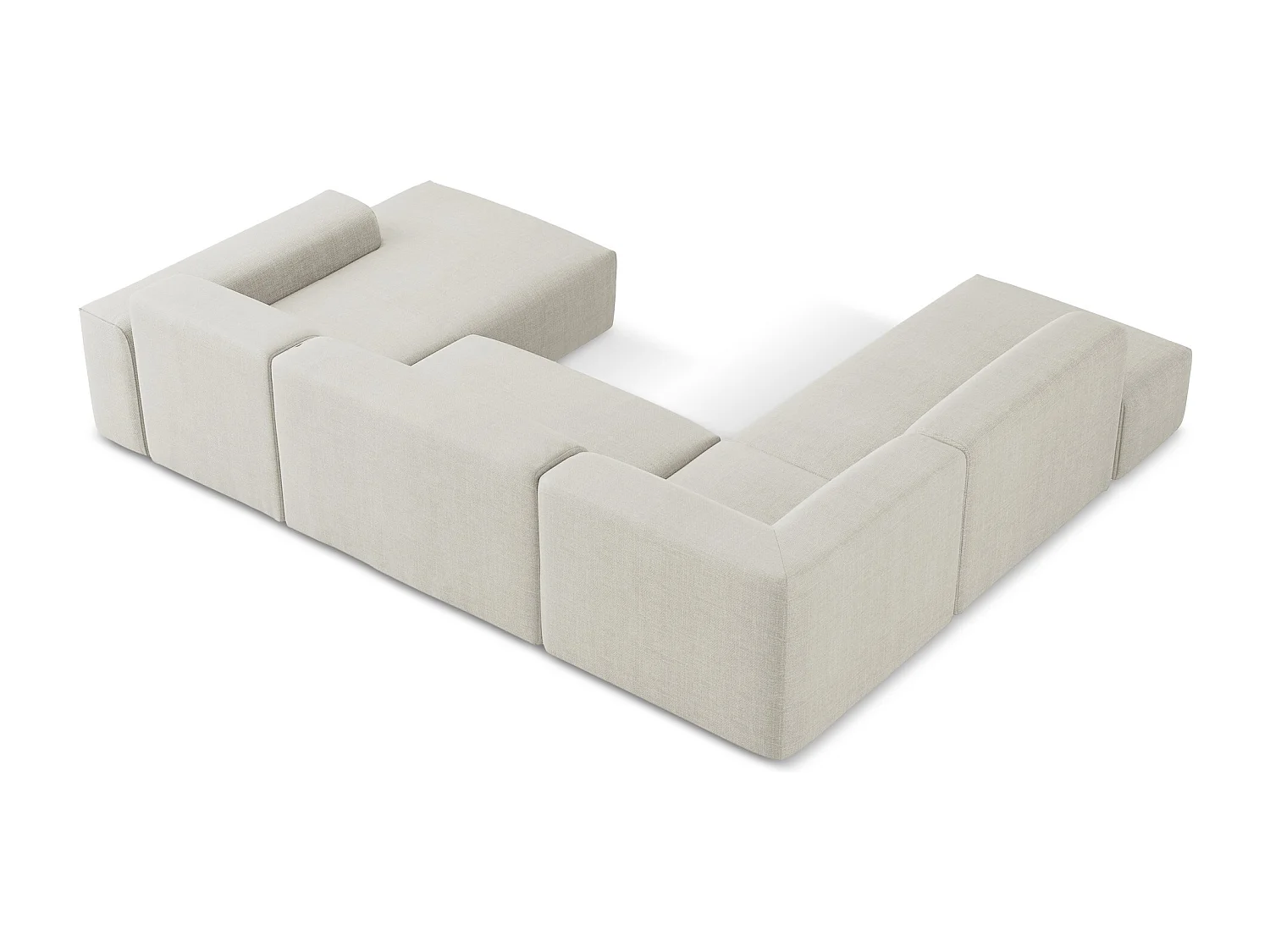 Panoramische hoekbank links van lichtbeige textuurstof - KELI