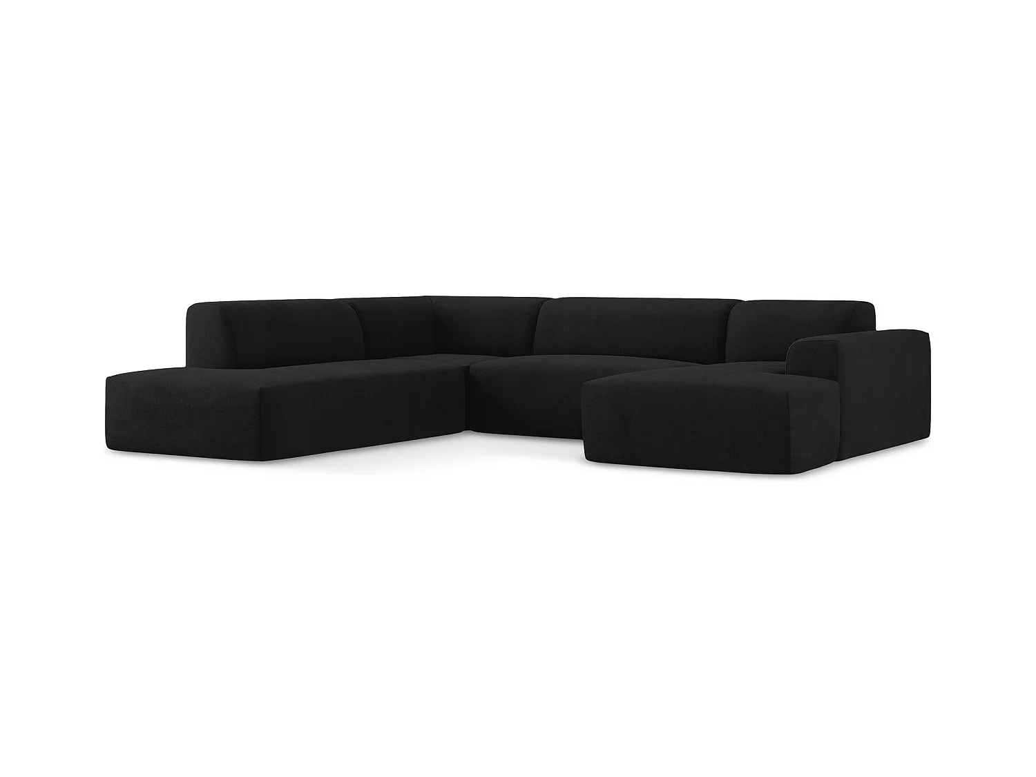 Canapé panoramique 5 places gauche en tissu texturé - noir - KELI