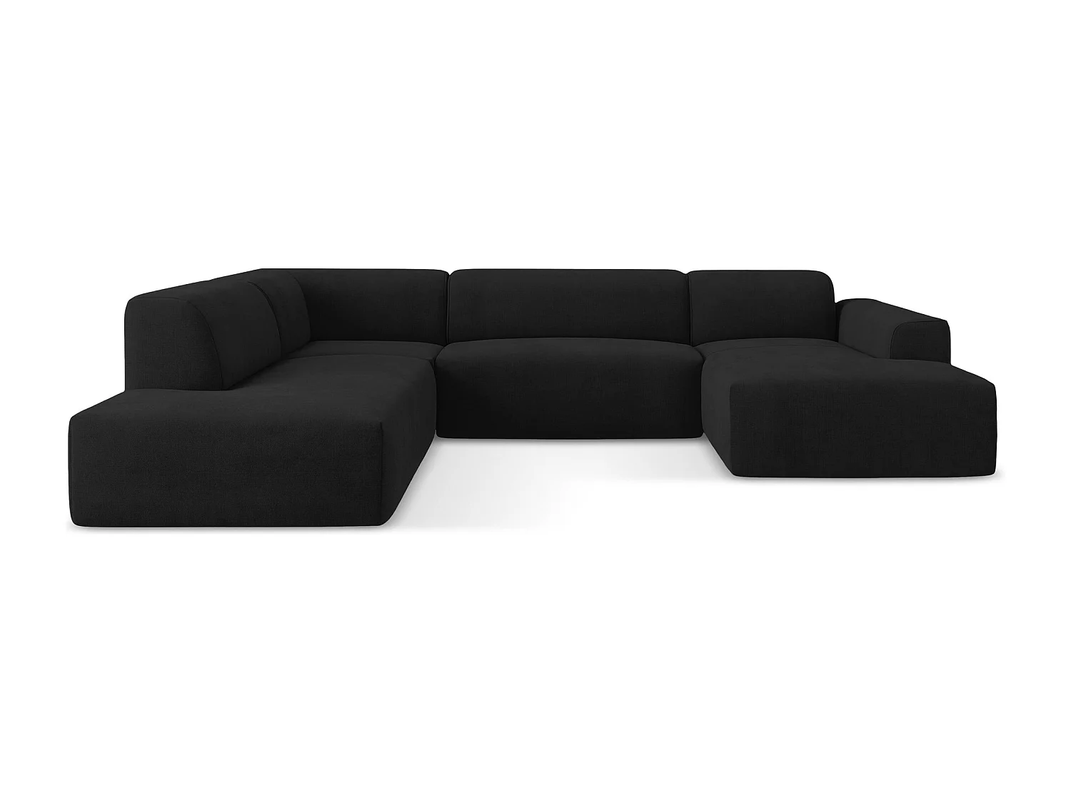 Canapé panoramique 5 places gauche en tissu texturé - noir - KELI