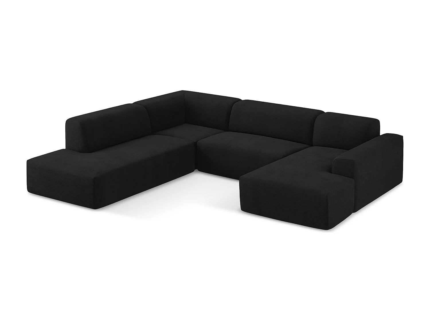 Canapé panoramique 5 places gauche en tissu texturé - noir - KELI