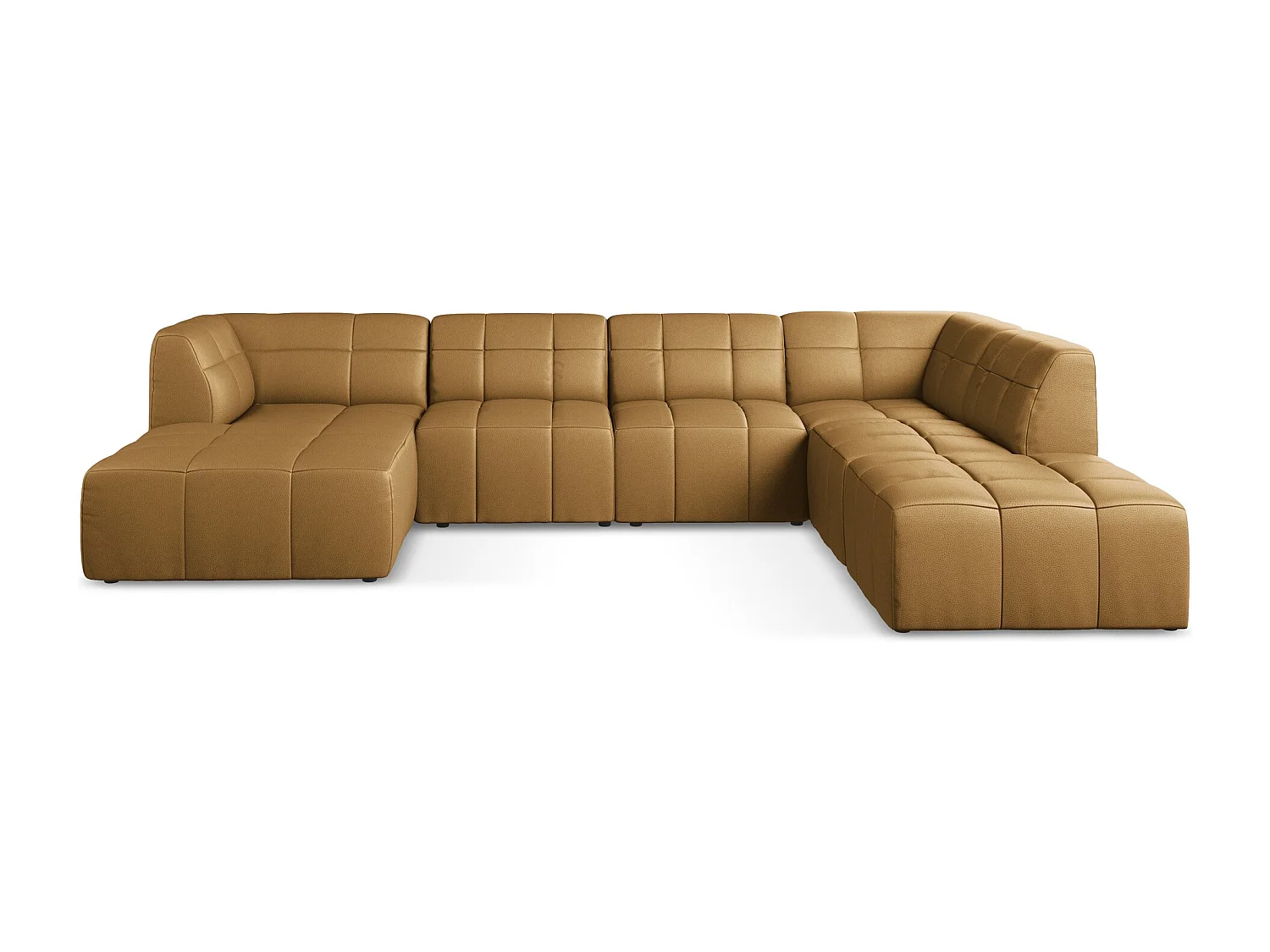 Sofá de canto panorâmico 5 lugares em couro sintético carmelo - ALOHA