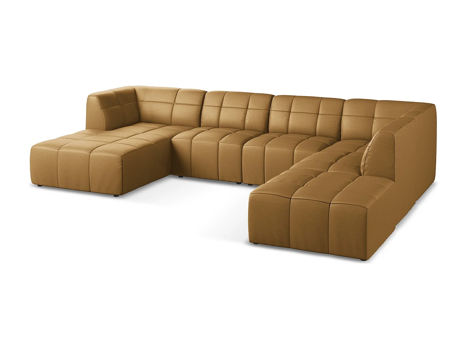 Sofá de canto panorâmico 5 lugares em couro sintético carmelo - ALOHA