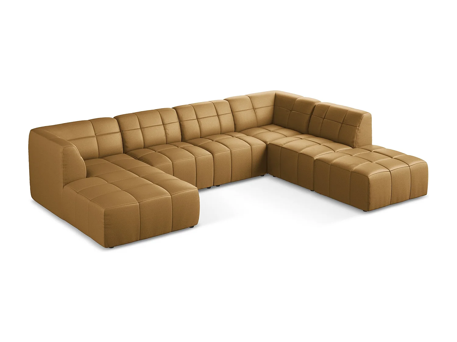 Sofá de canto panorâmico 5 lugares em couro sintético carmelo - ALOHA
