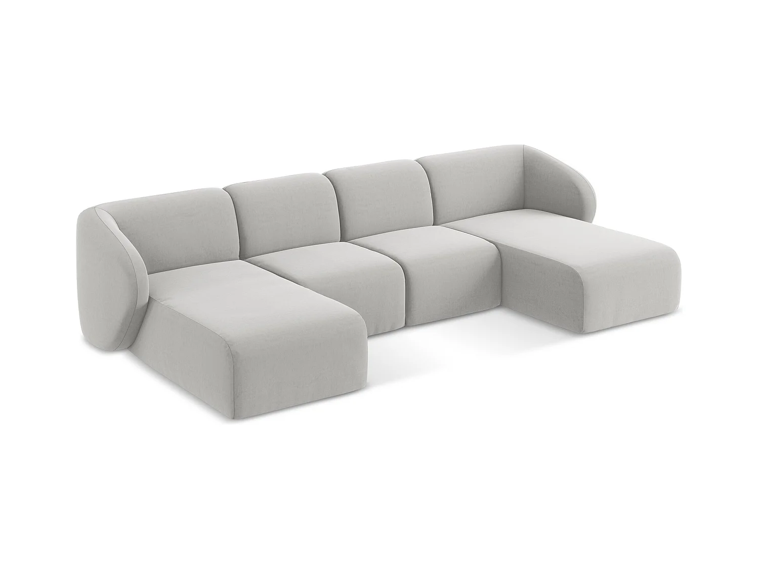 Große Wohnlandschaft - - Samt - Silber - LANI