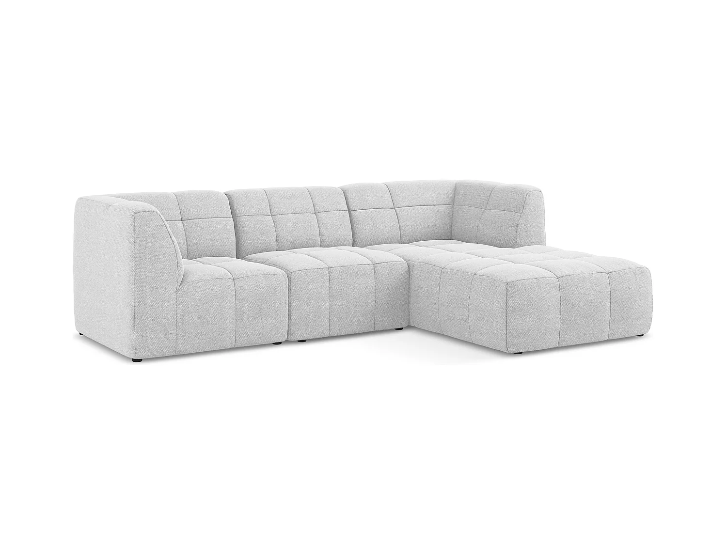 Canapé d'angle 3 places modulaire droit en tissu bouclette - argent - ALOHA