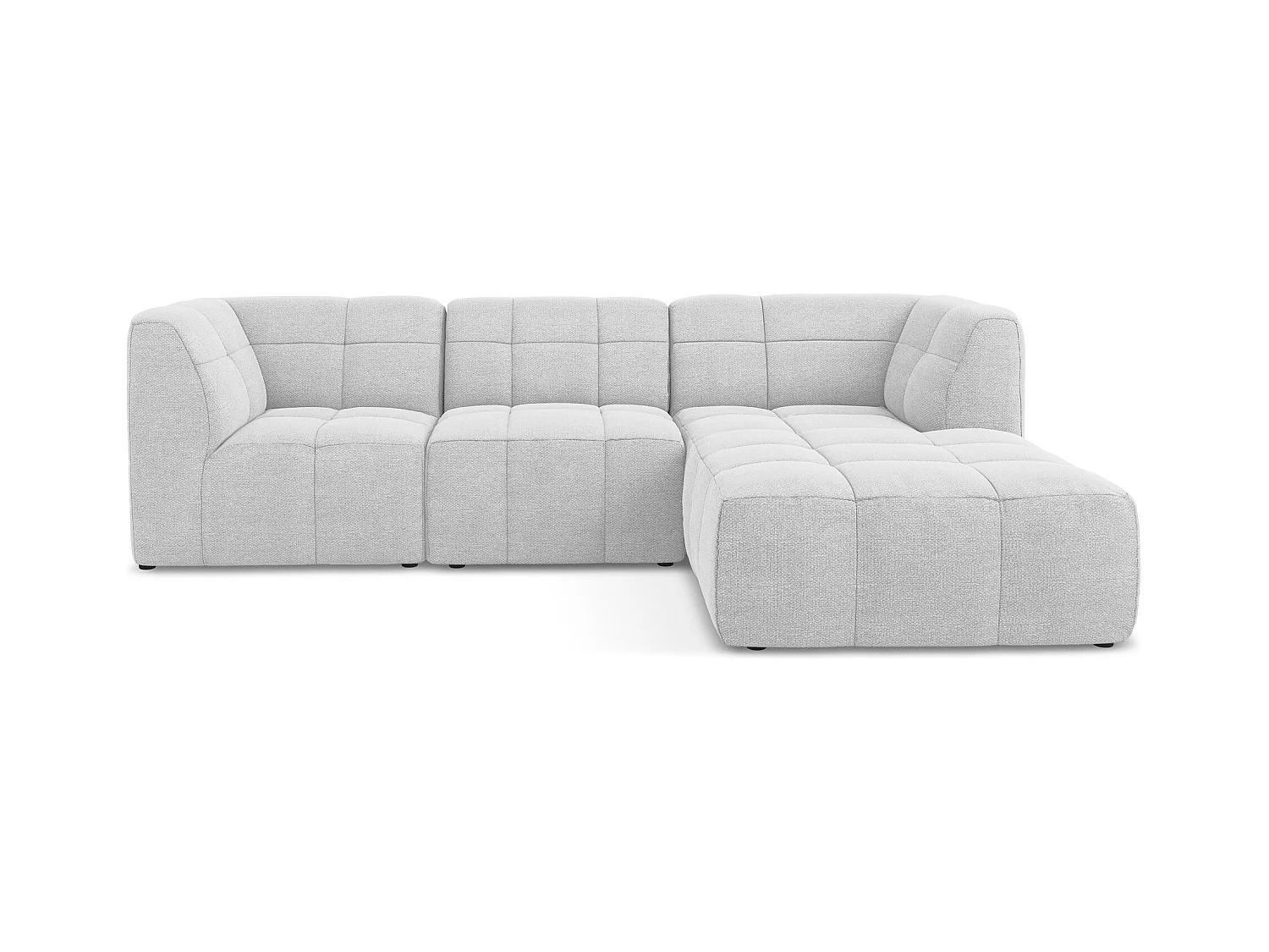 Canapé d'angle 3 places modulaire droit en tissu bouclette - argent - ALOHA