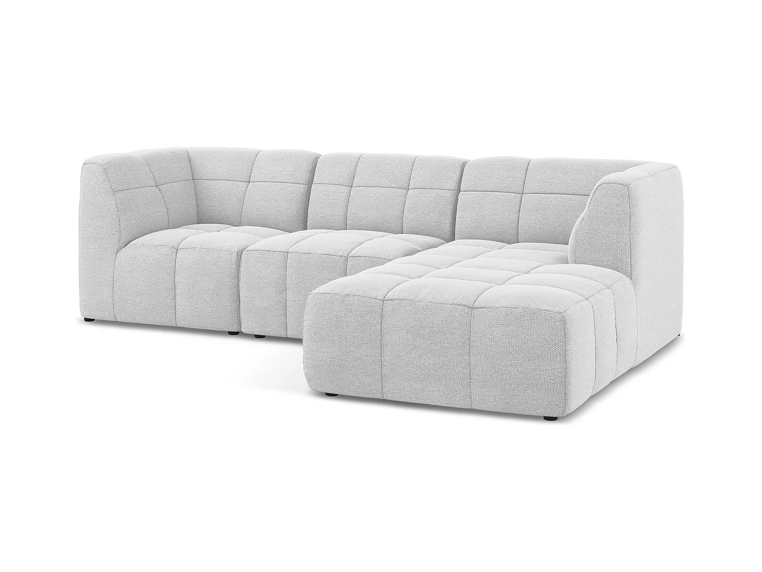 Canapé d'angle 3 places modulaire droit en tissu bouclette - argent - ALOHA