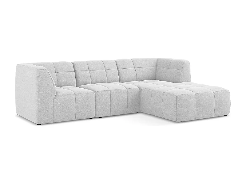 Canapé d'angle 3 places modulaire droit en tissu bouclette - argent - ALOHA