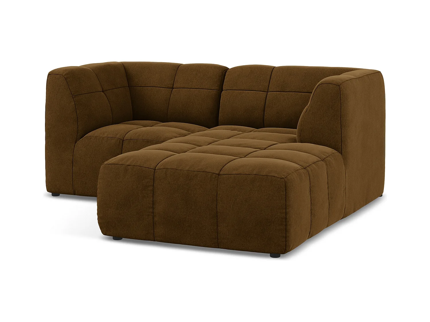 Canapé d'angle 2,5 places modulaire droit en velours - moutarde - ALOHA