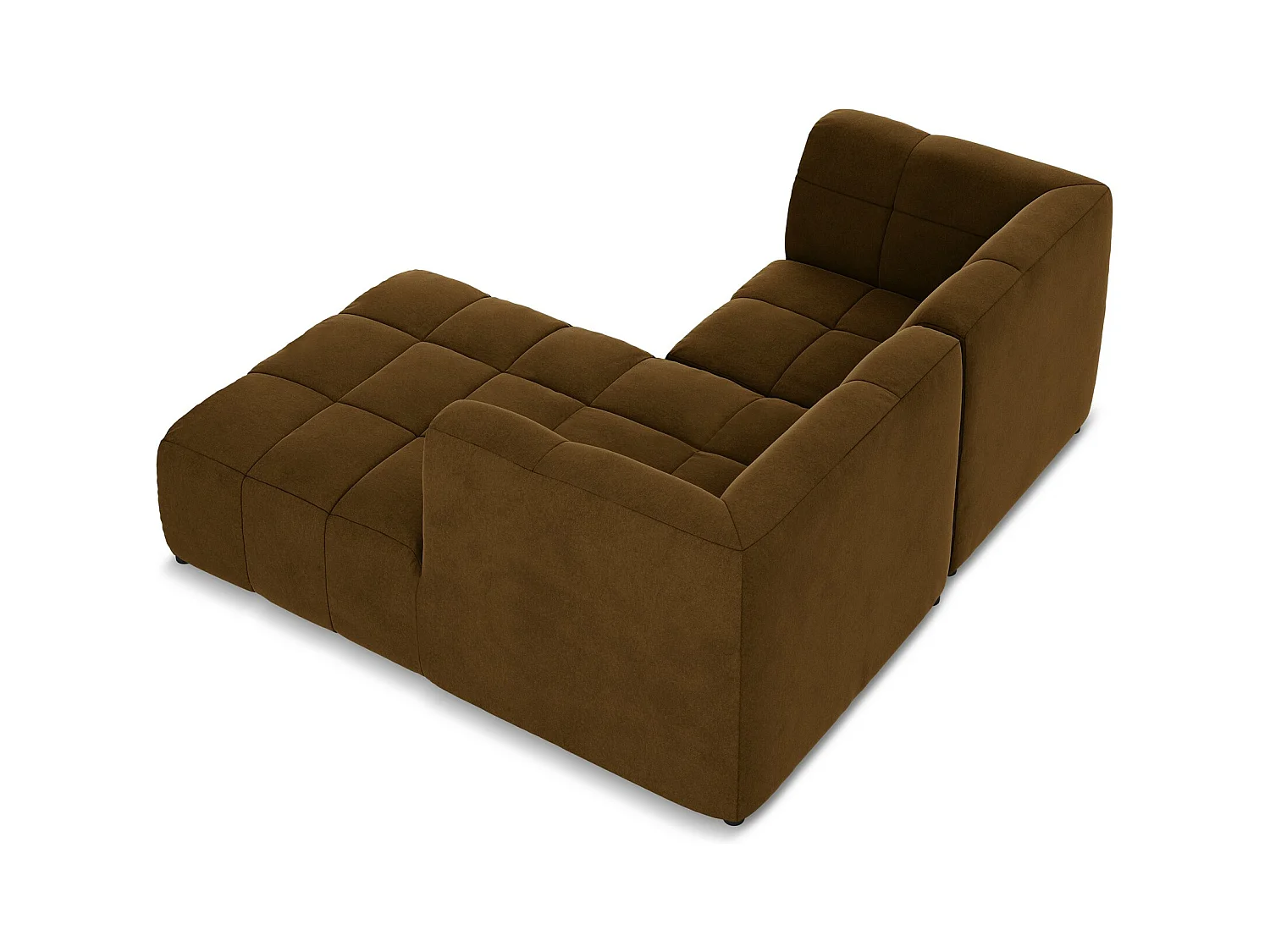 Canapé d'angle 2,5 places modulaire droit en velours - moutarde - ALOHA