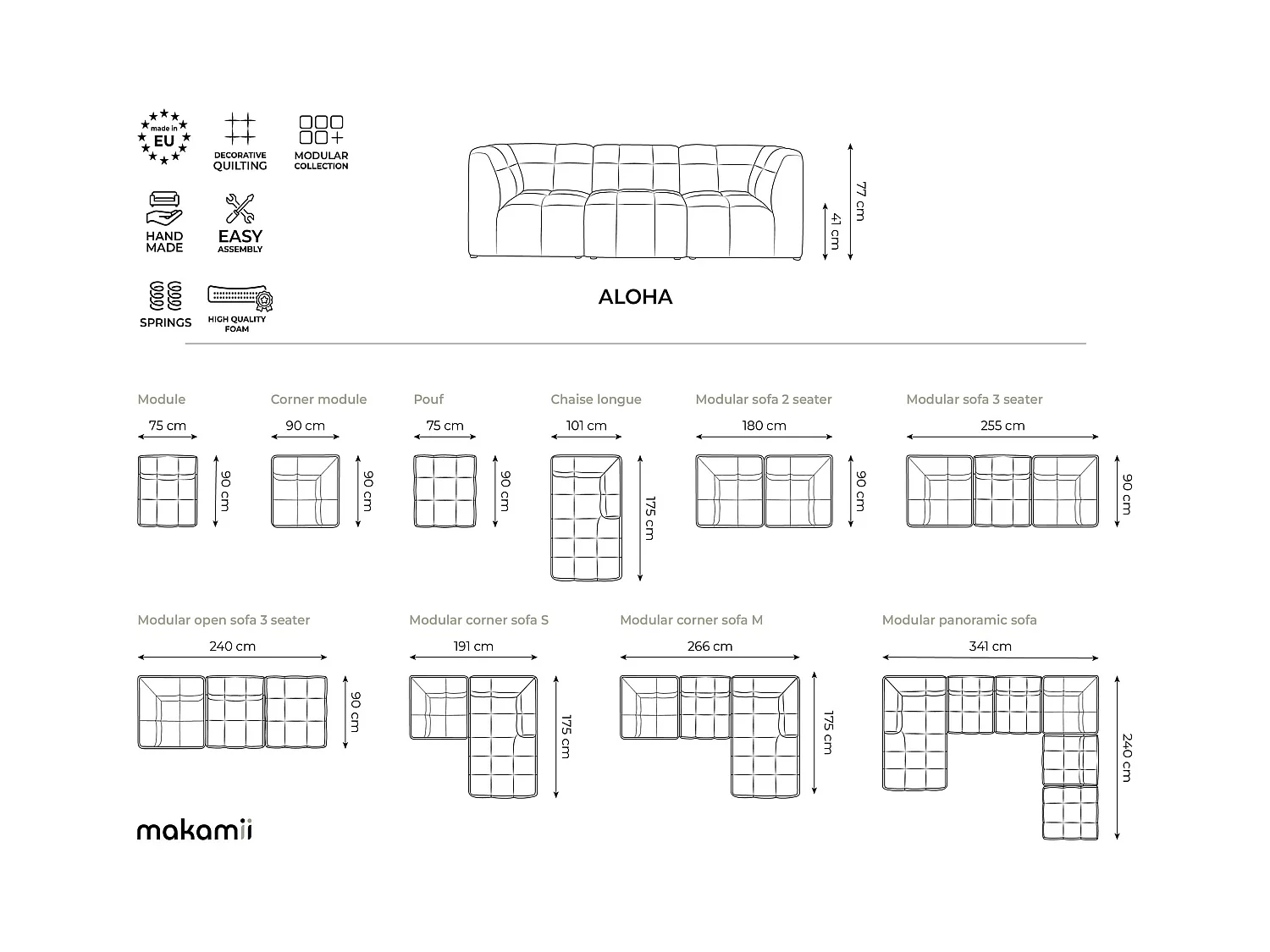 Canapé d'angle 3 places modulaire gauche en velours - marin - ALOHA