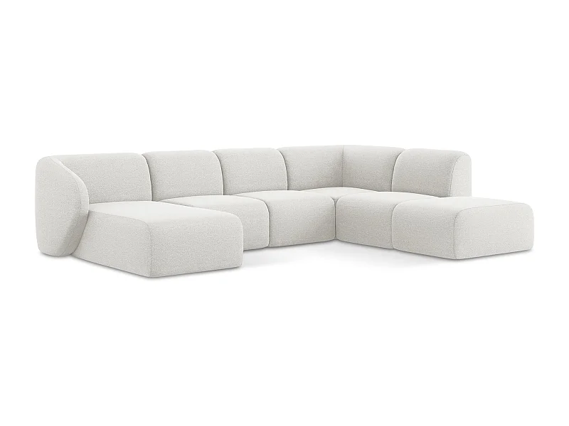 Canapé panoramique 5 places droit en tissu bouclette - blanc - LANI
