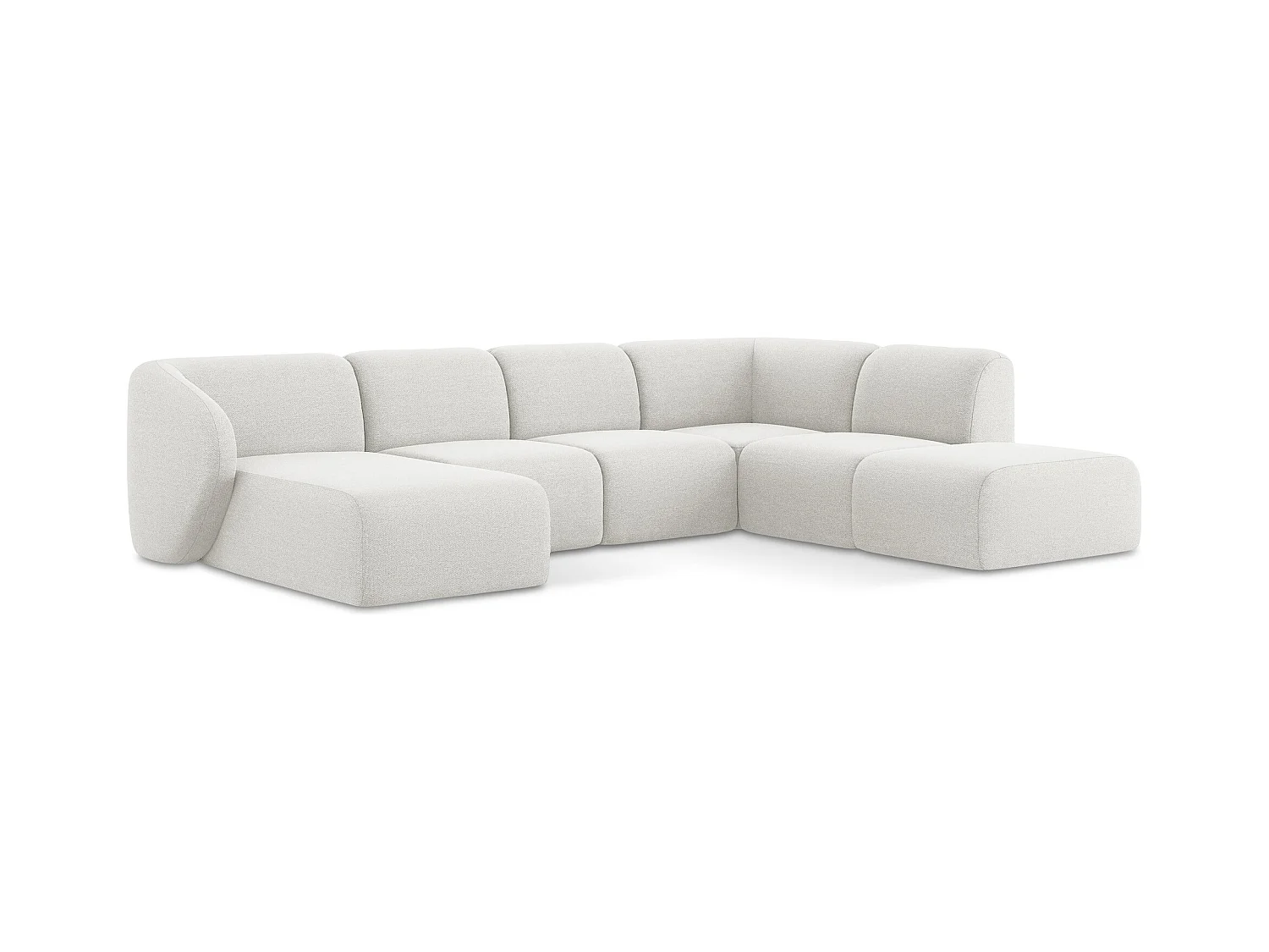 Panoramische hoekbank rechts van wit bouclé - LANI
