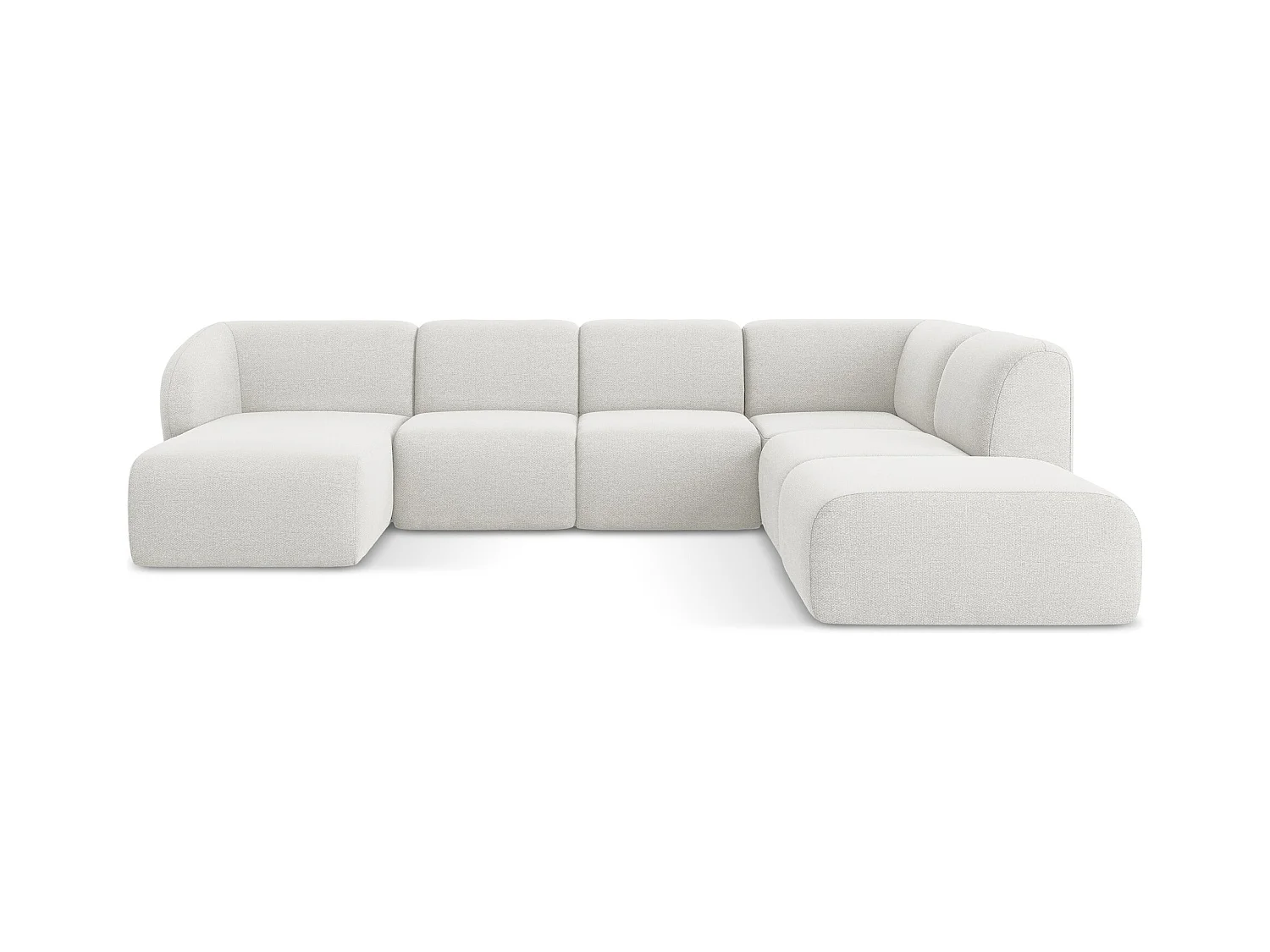 Panoramische hoekbank rechts van wit bouclé - LANI