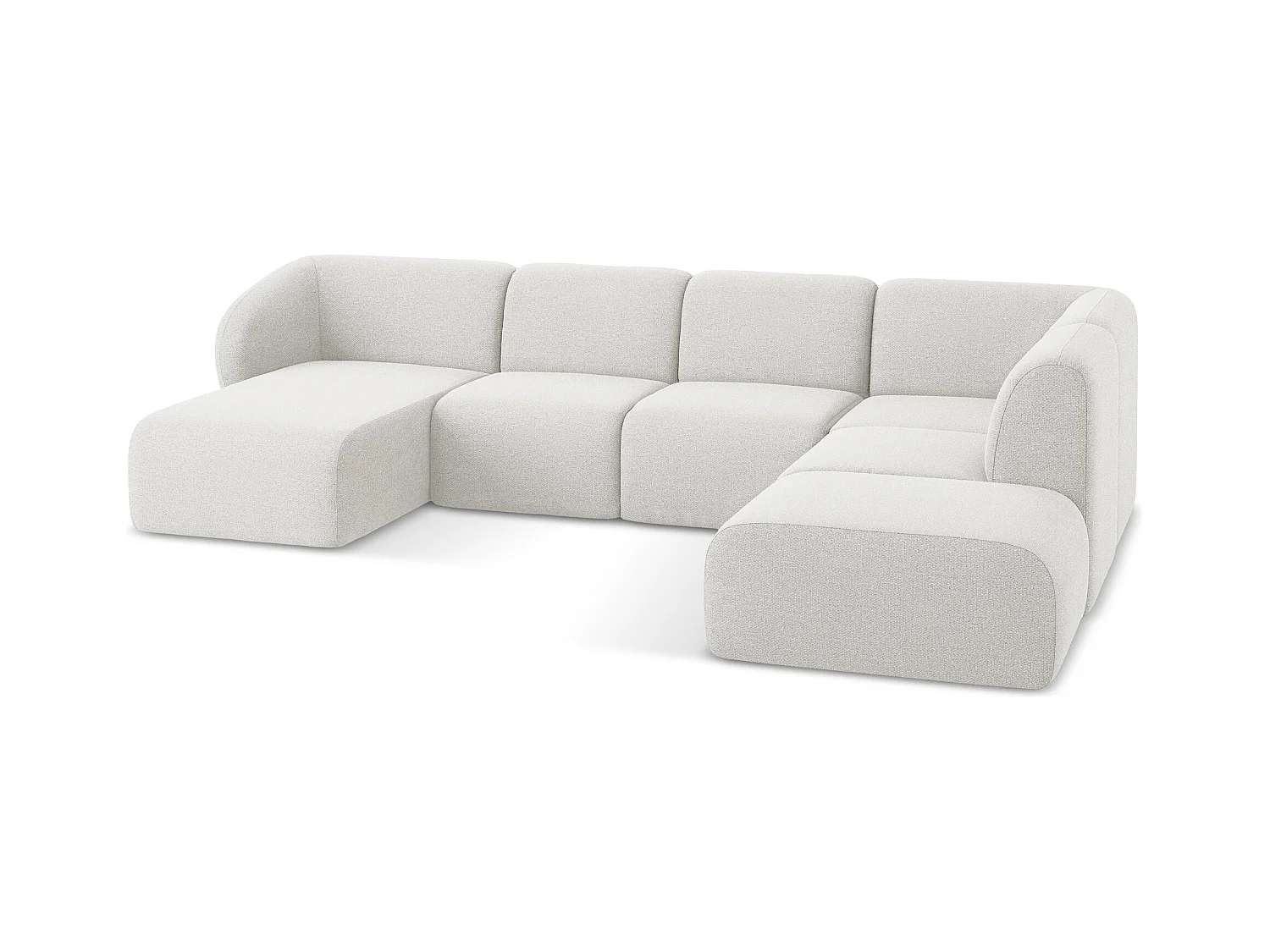 Panoramische hoekbank rechts van wit bouclé - LANI