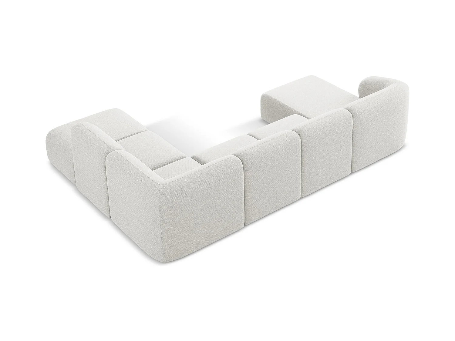 Panoramische hoekbank rechts van wit bouclé - LANI