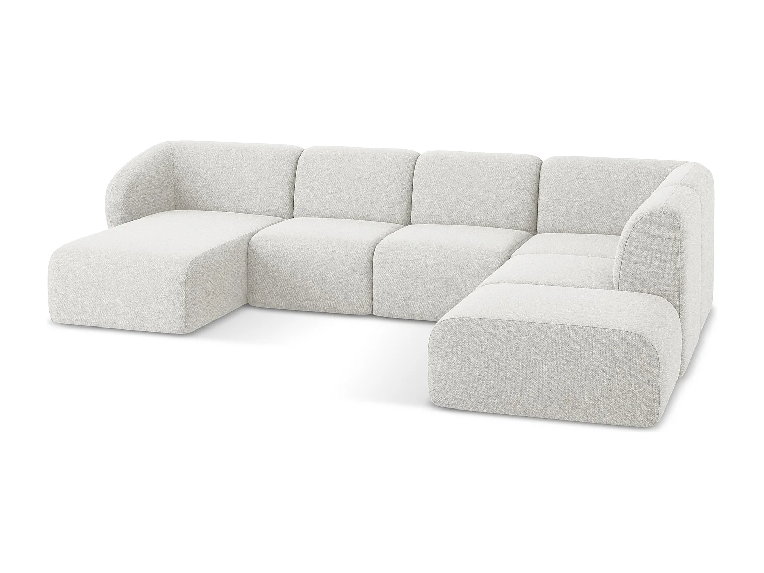 Canapé panoramique 5 places droit en tissu bouclette - blanc - LANI