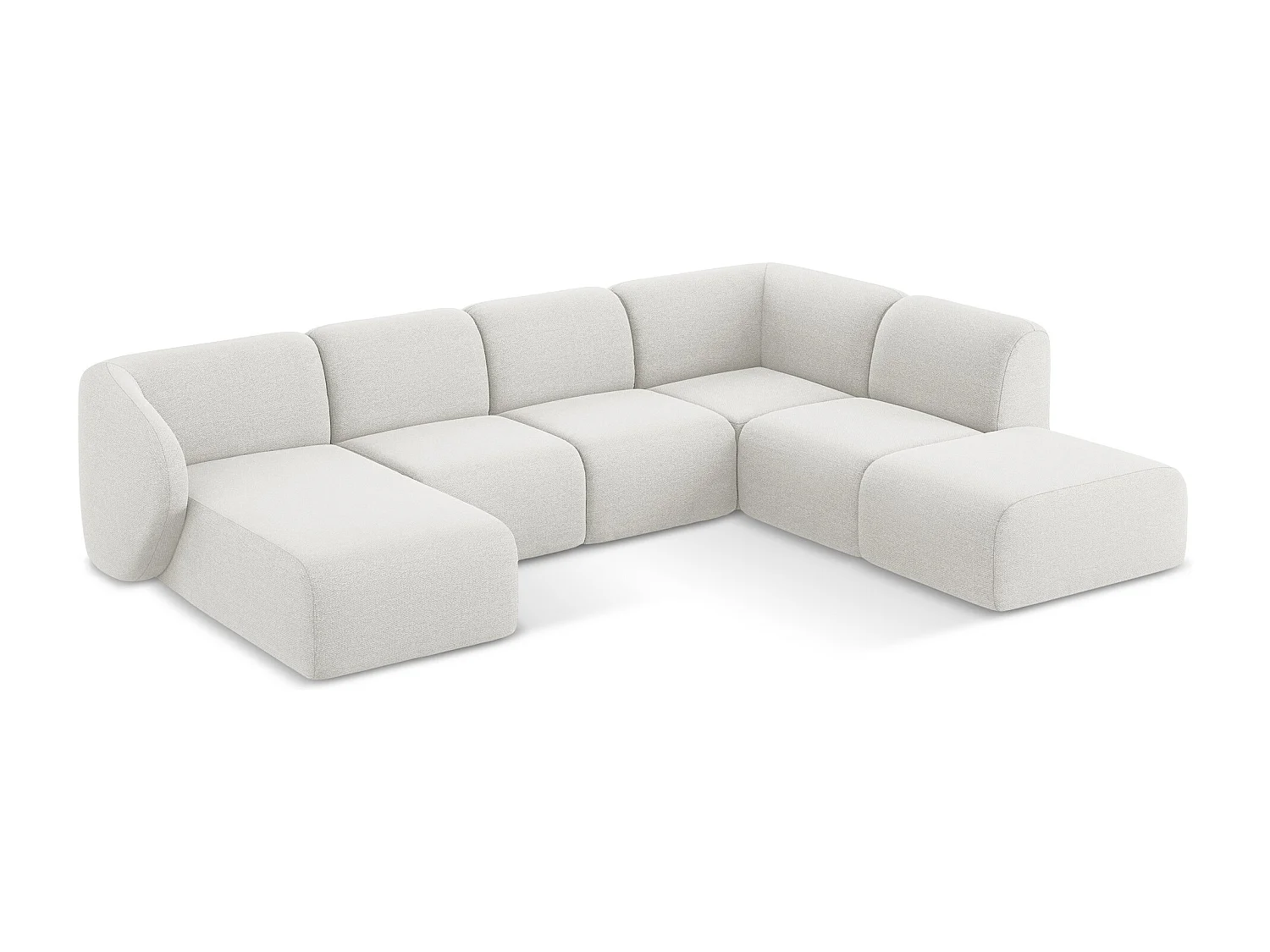 Canapé panoramique 5 places droit en tissu bouclette - blanc - LANI