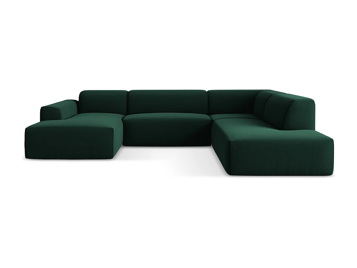 Canapé panoramique 5 places droit en velours - bouteille verte - KELI