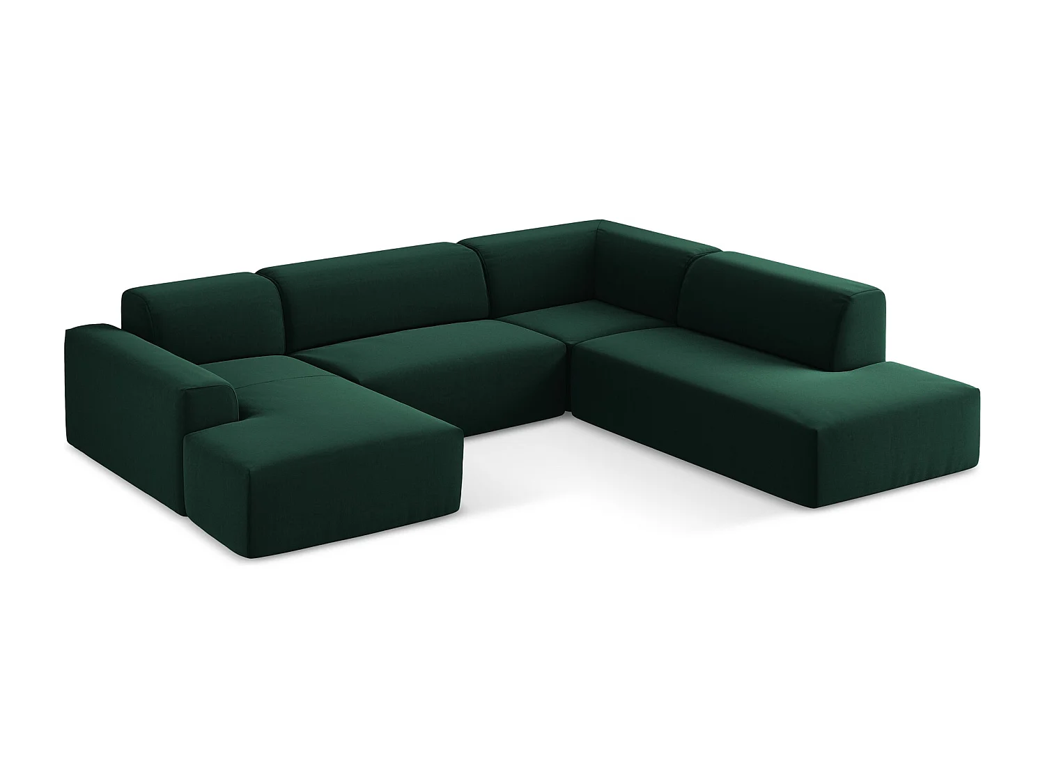 Canapé panoramique 5 places droit en velours - bouteille verte - KELI