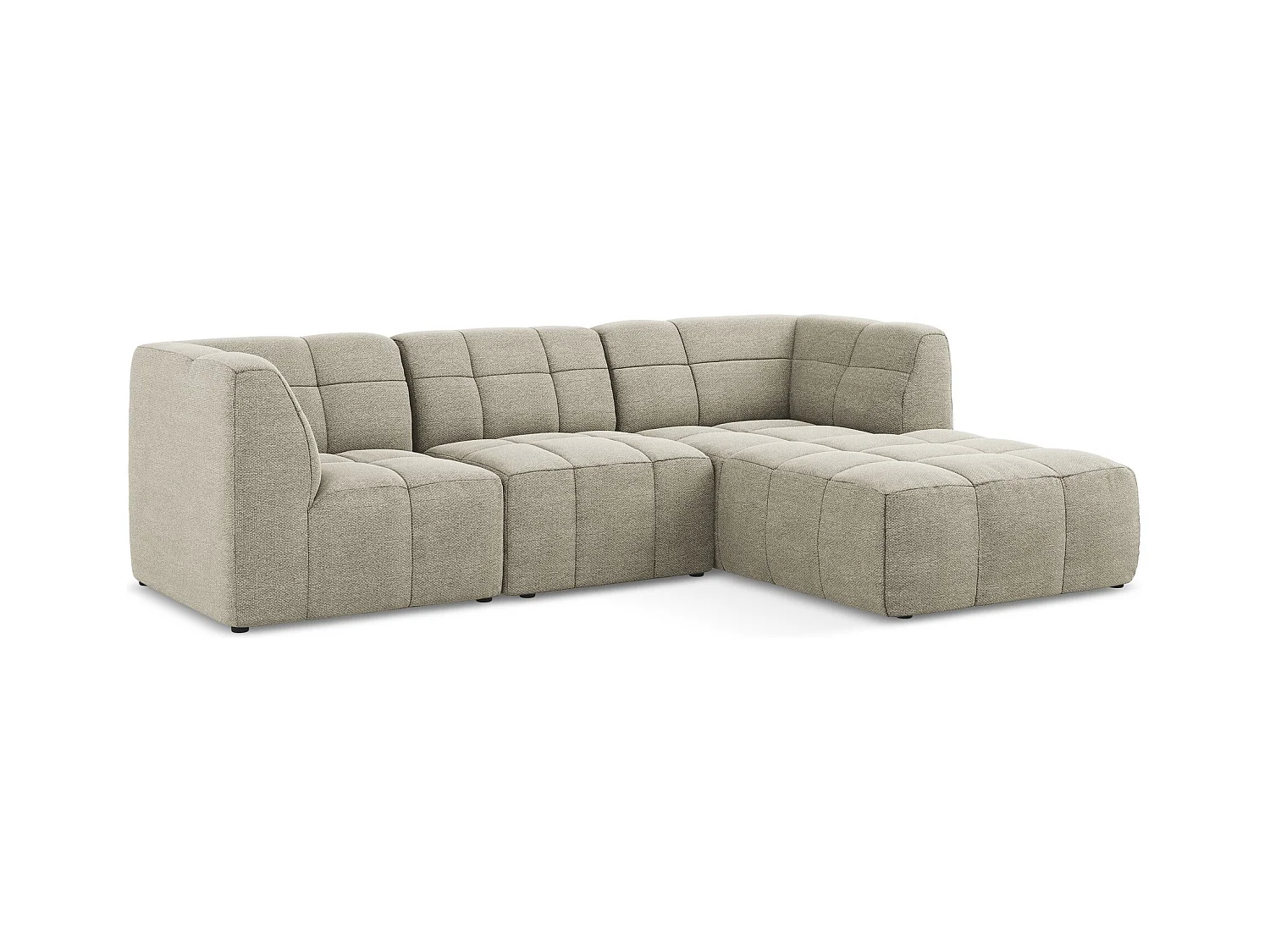 Canapé d'angle 3 places modulaire droit en tissu bouclette - taupe - ALOHA