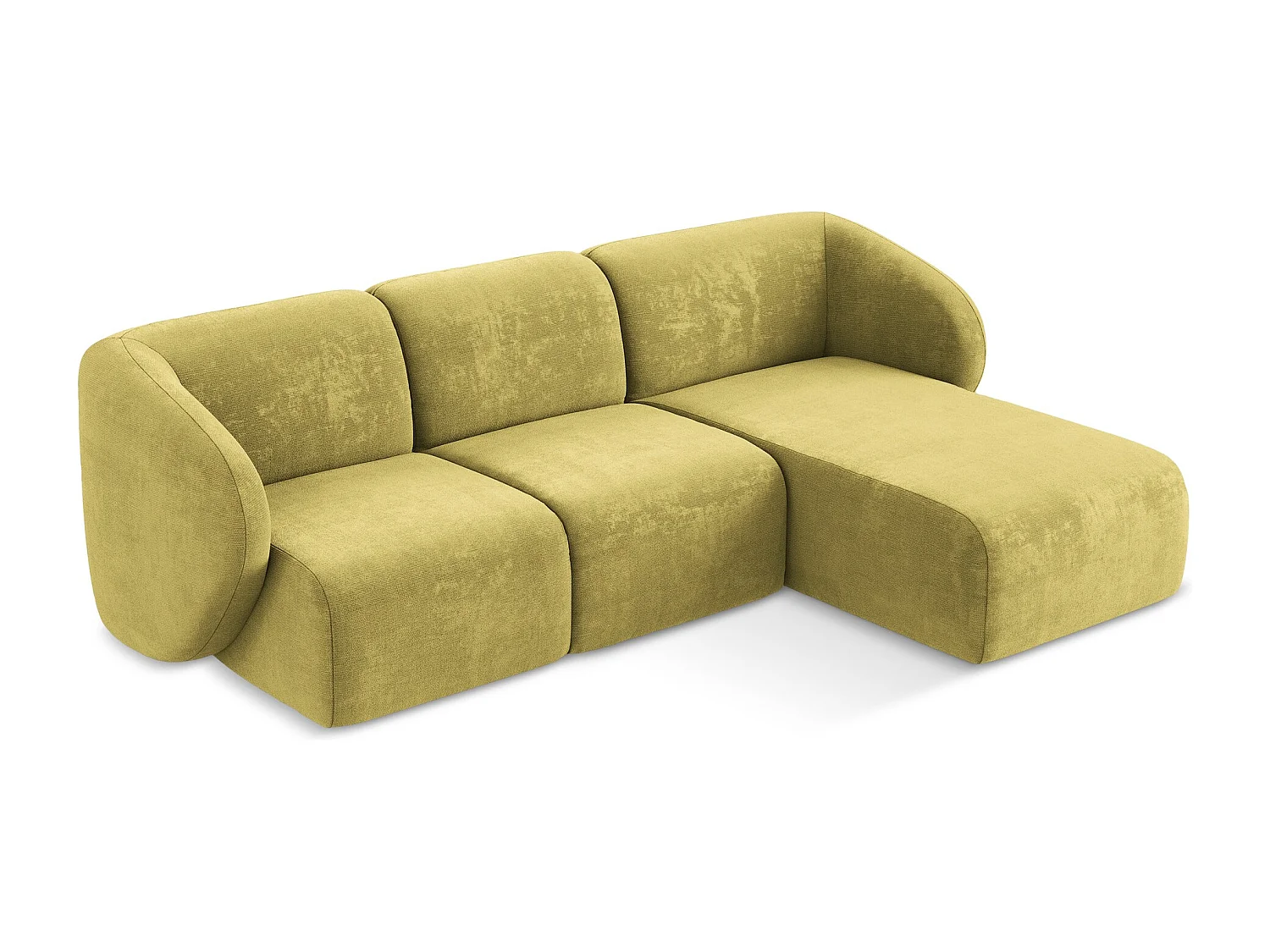 Canapé d'angle 3 places modulaire droit en tissu chenille - vert citron - LANI