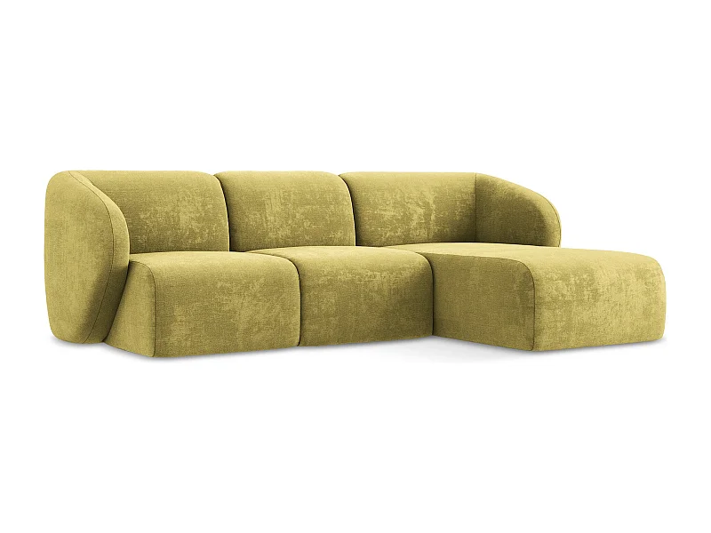 Canapé d'angle 3 places modulaire droit en tissu chenille - vert citron - LANI