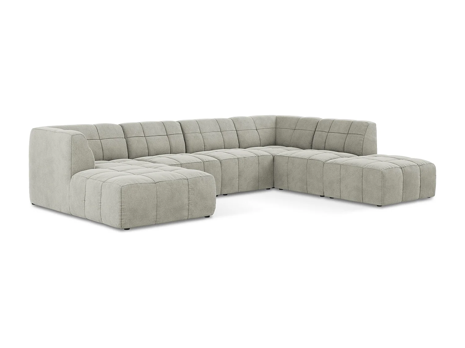 Canapé panoramique 5 places en velours - gris clair - ALOHA