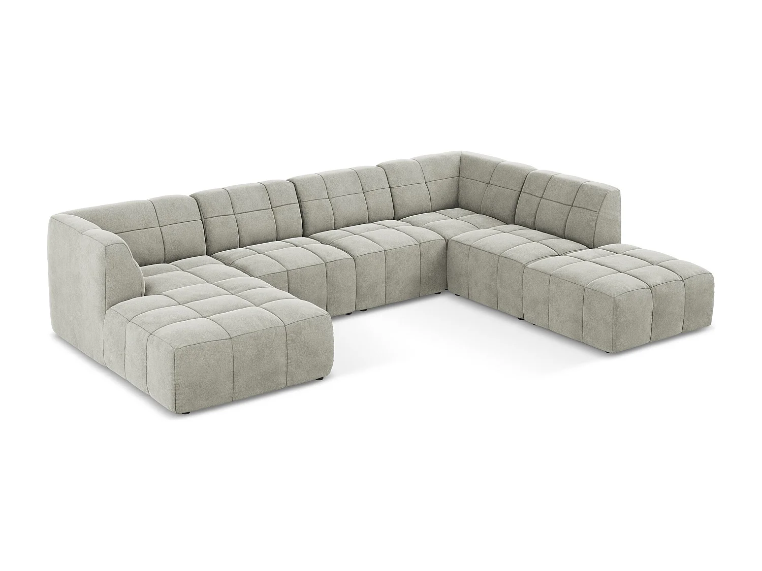 Canapé panoramique 5 places en velours - gris clair - ALOHA