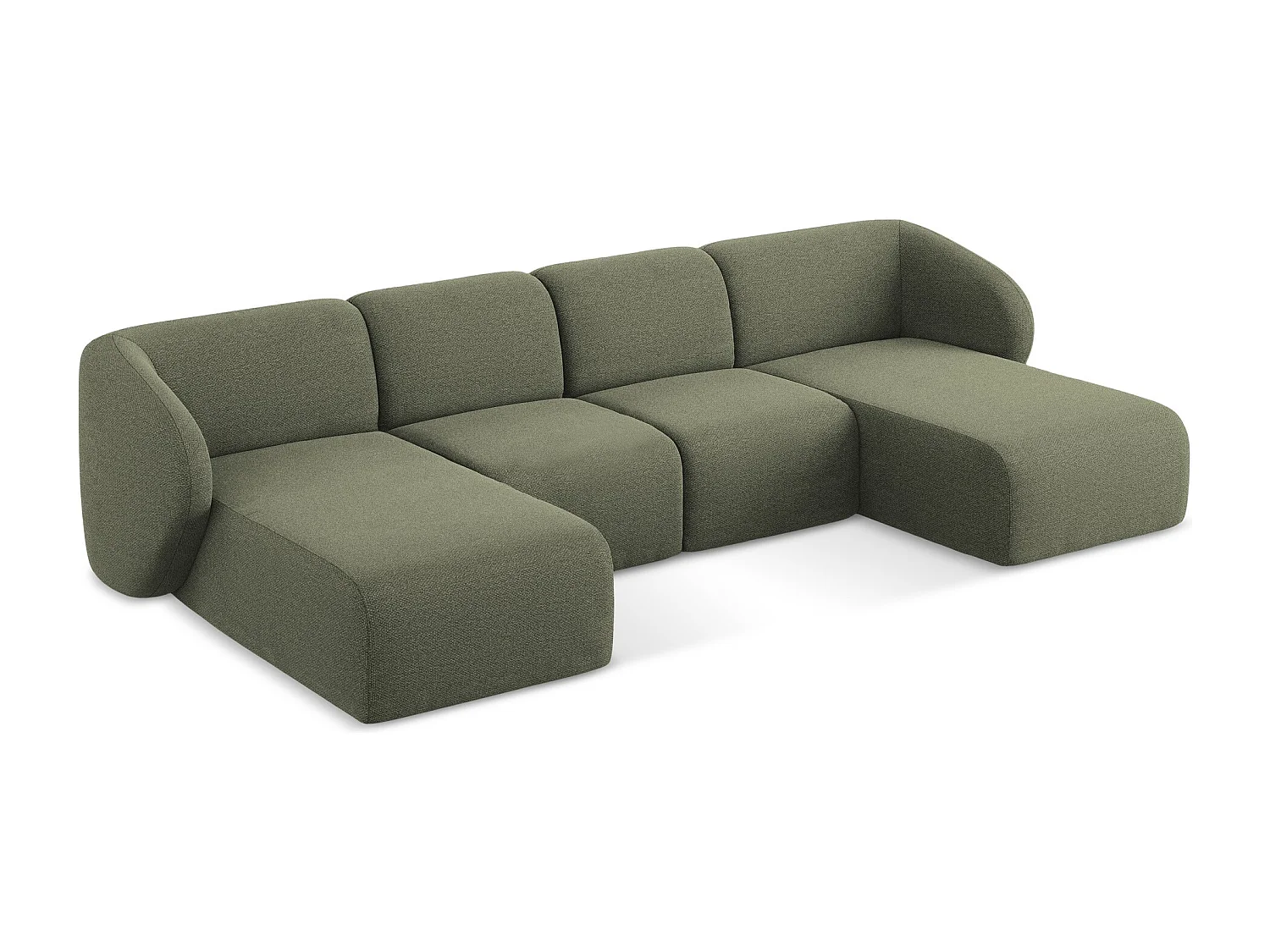 Canapé panoramique 4 places en tissu bouclette - olive - LANI