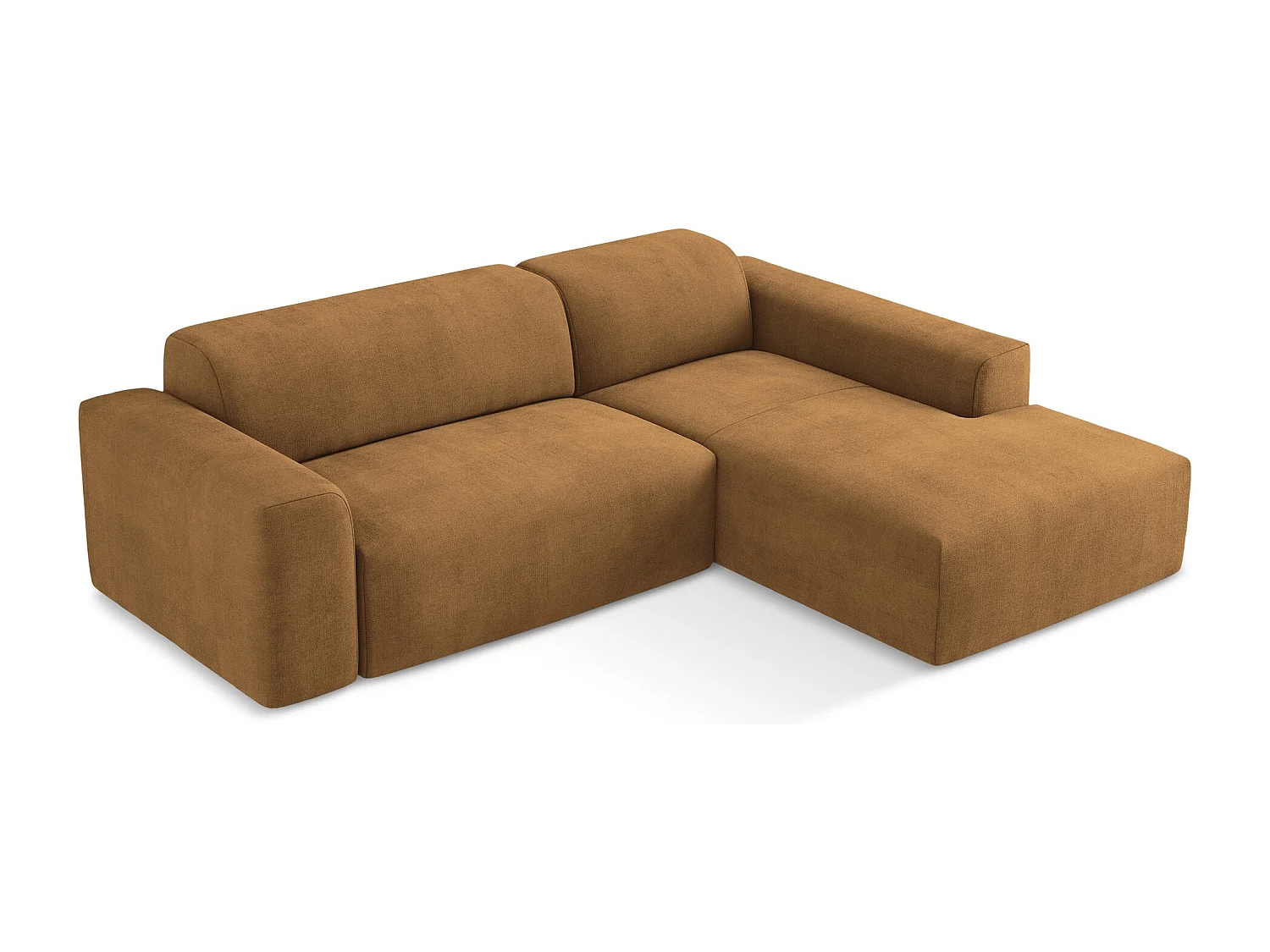 Canapé d'angle 3 places modulaire droit en tissu texturé - terre cuite - KELI