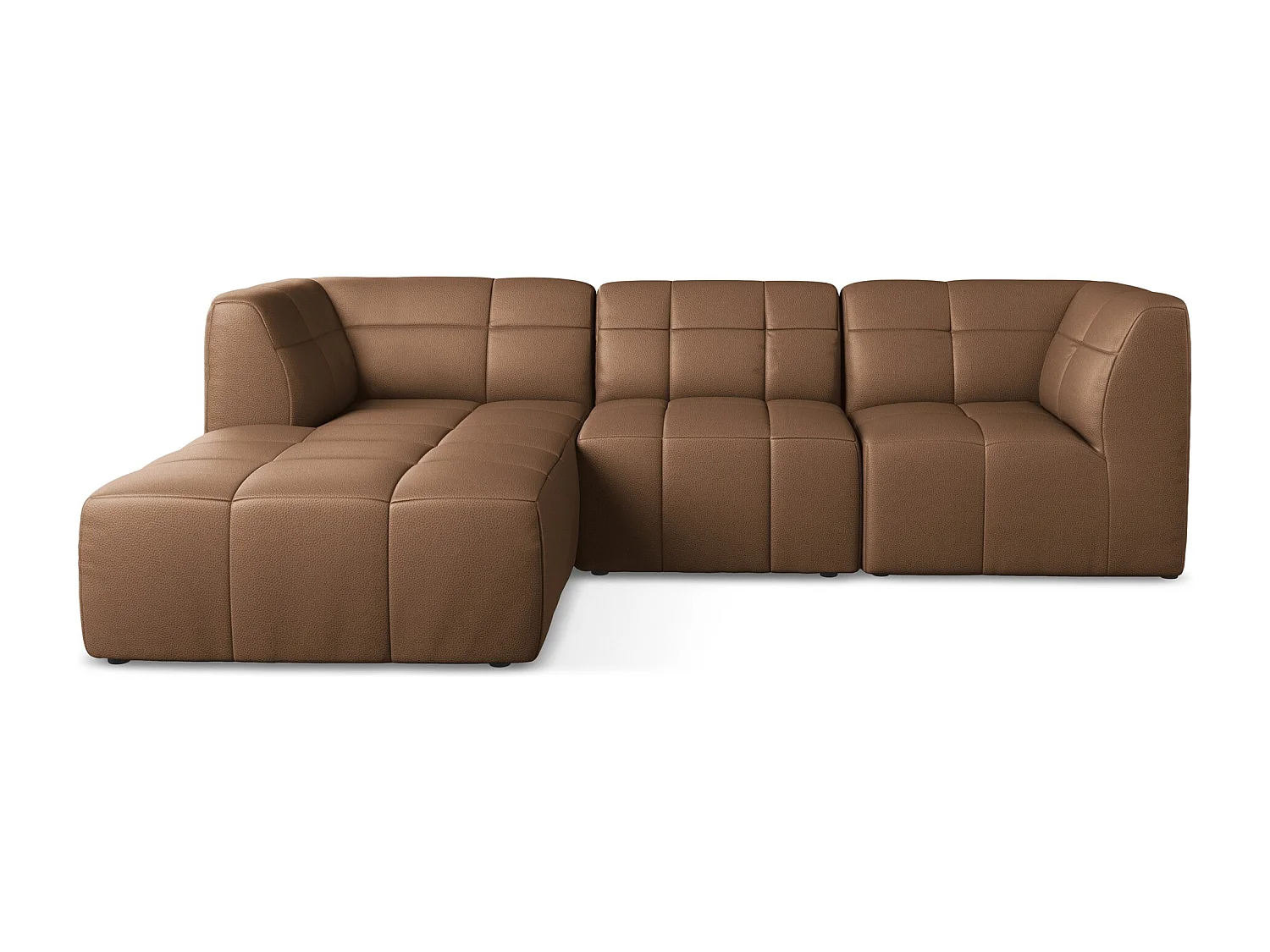 Sofá de canto modular esquerdo 3 lugares em couro sintético chocolate - ALOHA