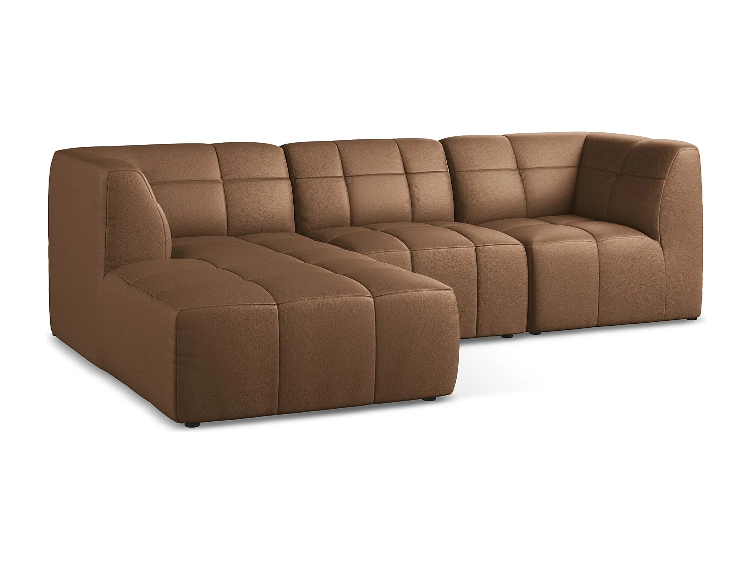 Sofá de canto modular esquerdo 3 lugares em couro sintético chocolate - ALOHA