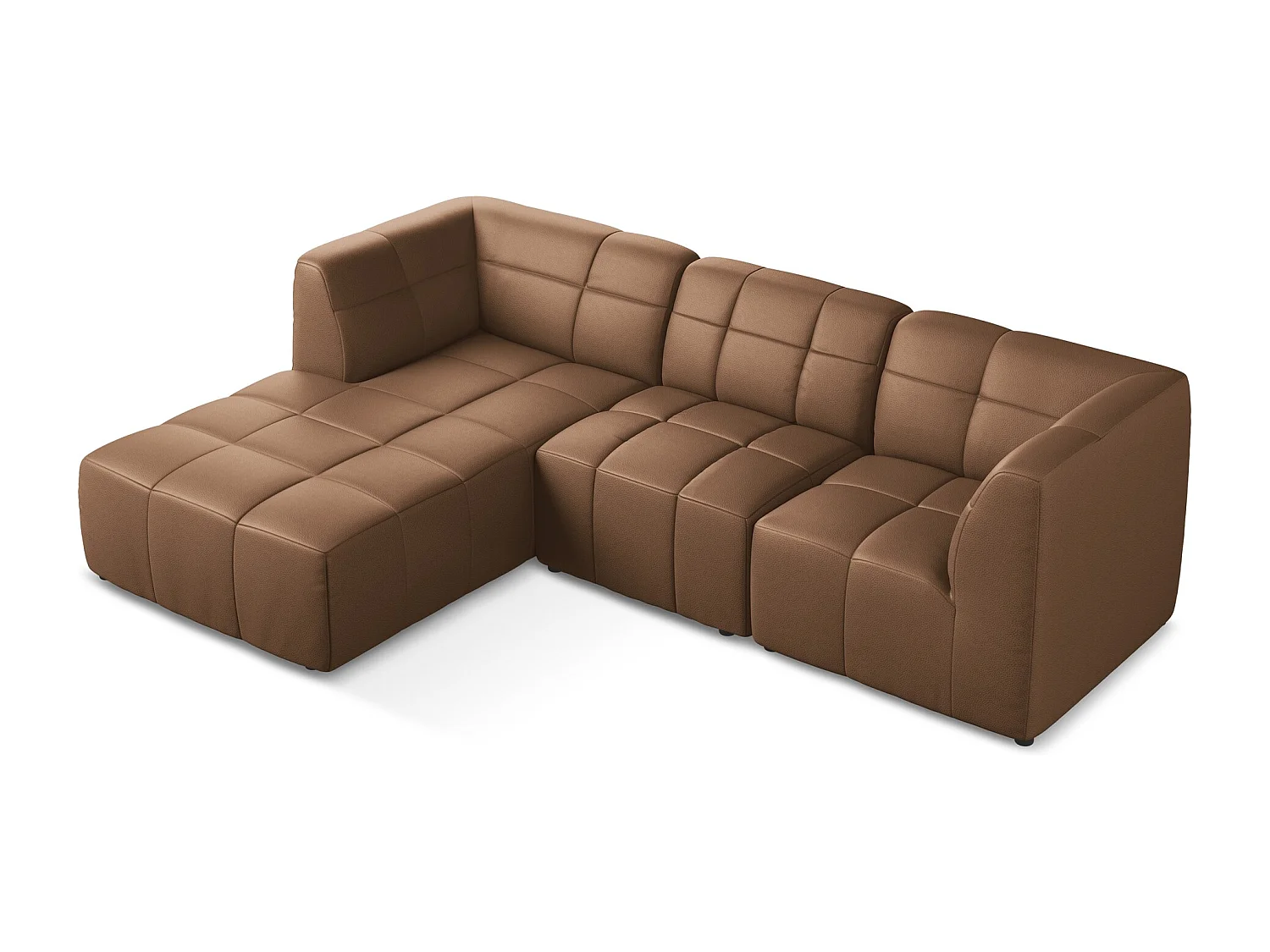 Sofá de canto modular esquerdo 3 lugares em couro sintético chocolate - ALOHA