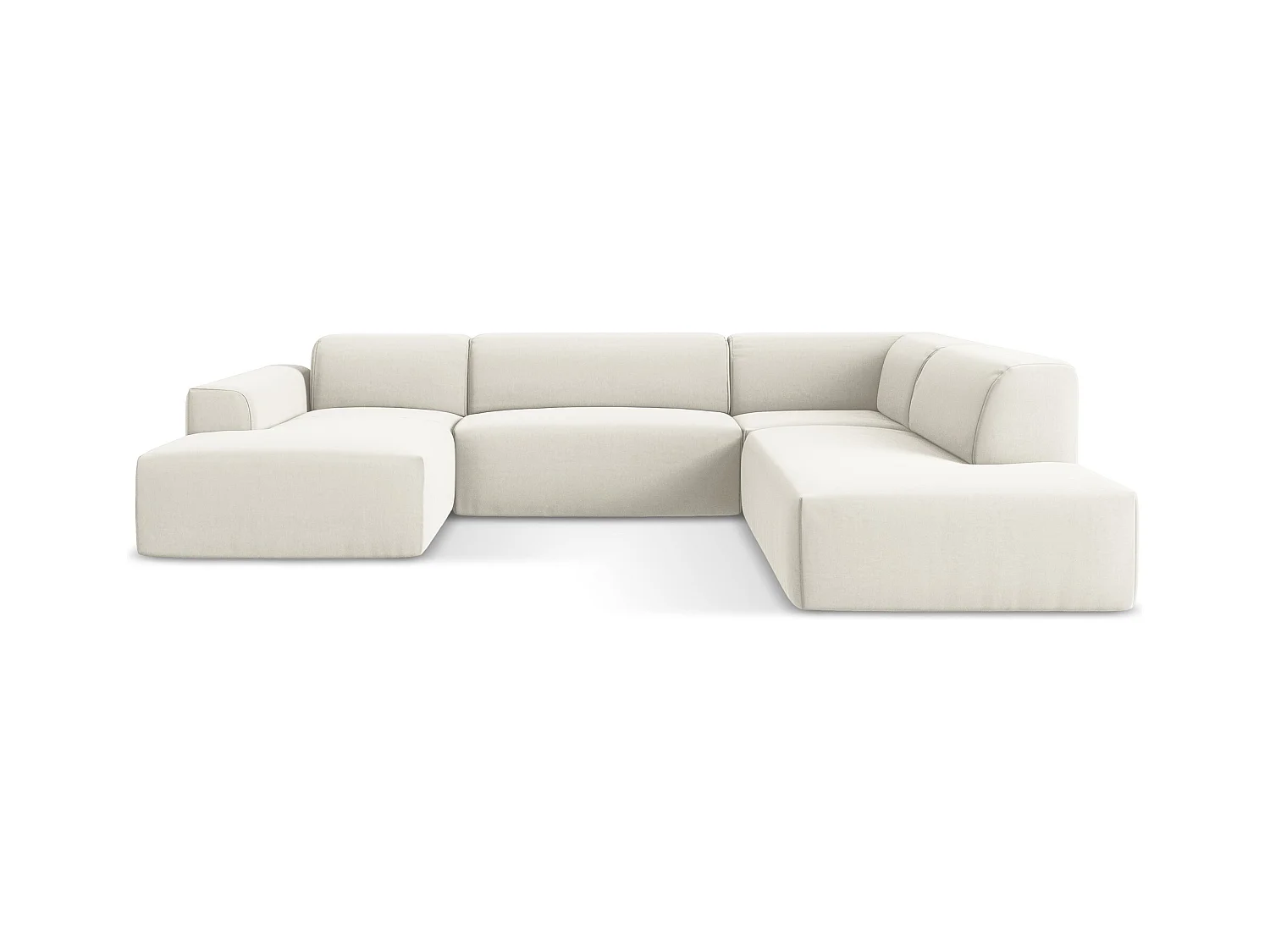 Panoramische hoekbank rechts van lichtbeige velours - KELI