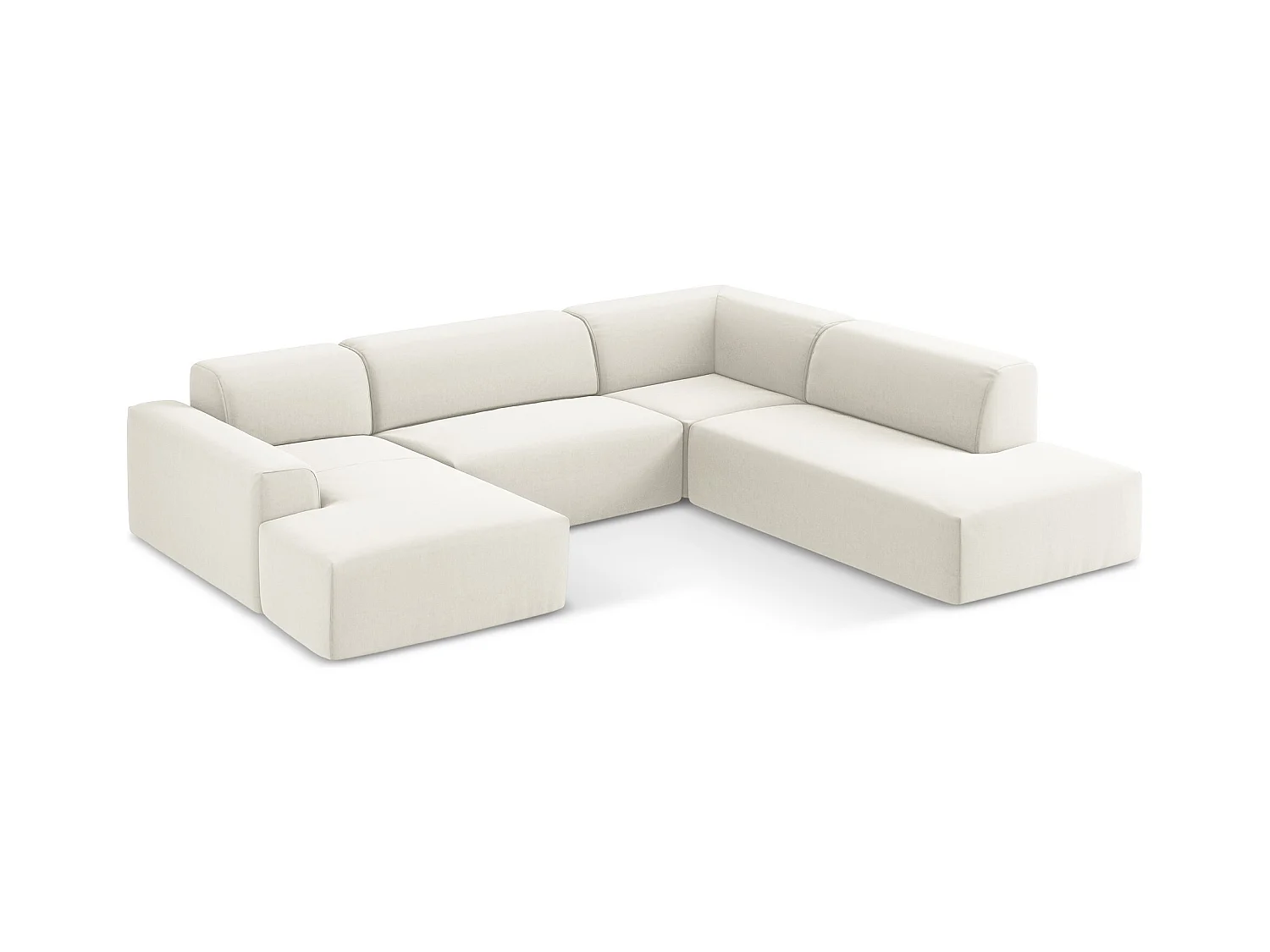 Panoramische hoekbank rechts van lichtbeige velours - KELI