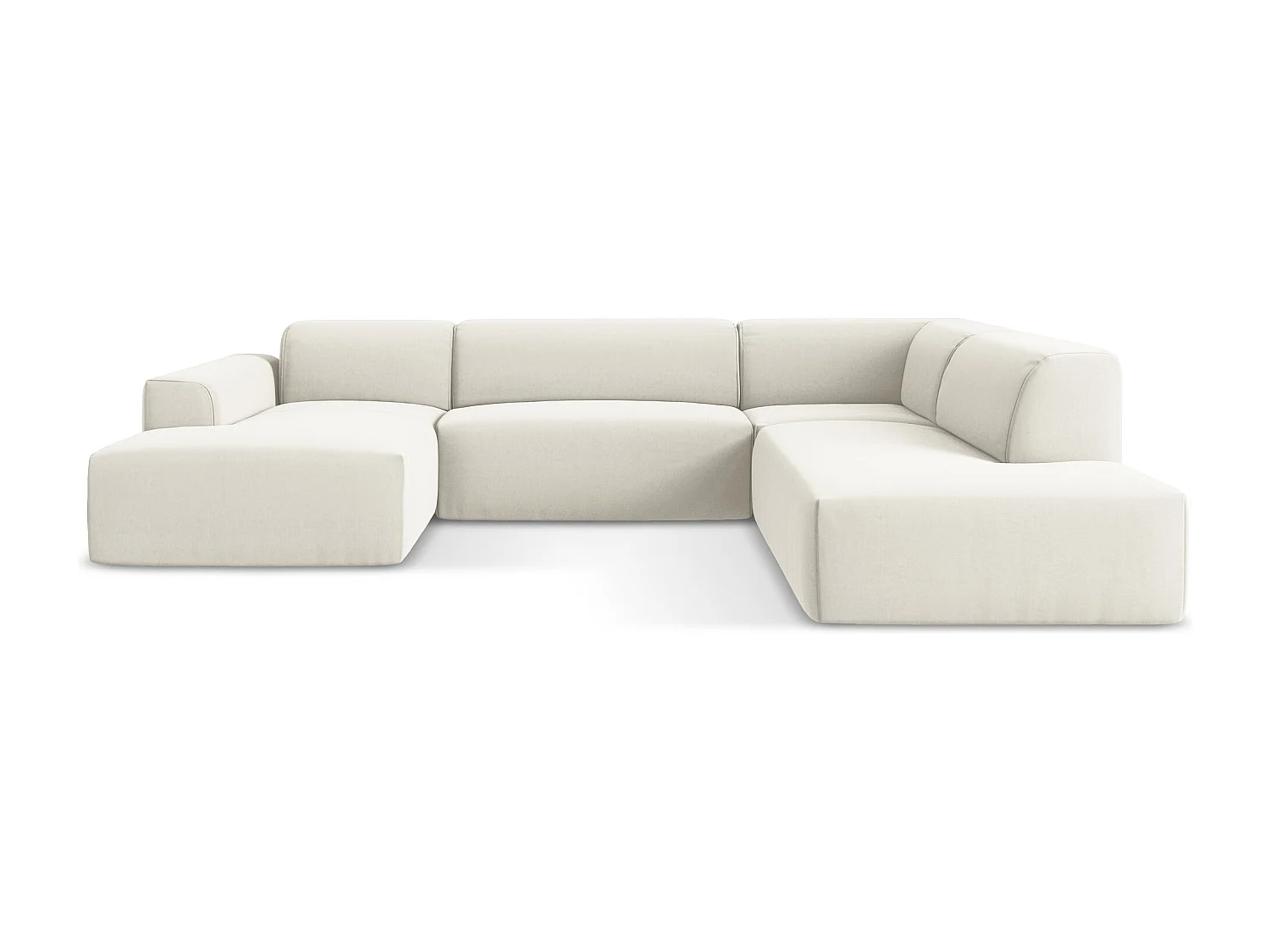 Canapé panoramique 5 places droit en velours - beige clair - KELI