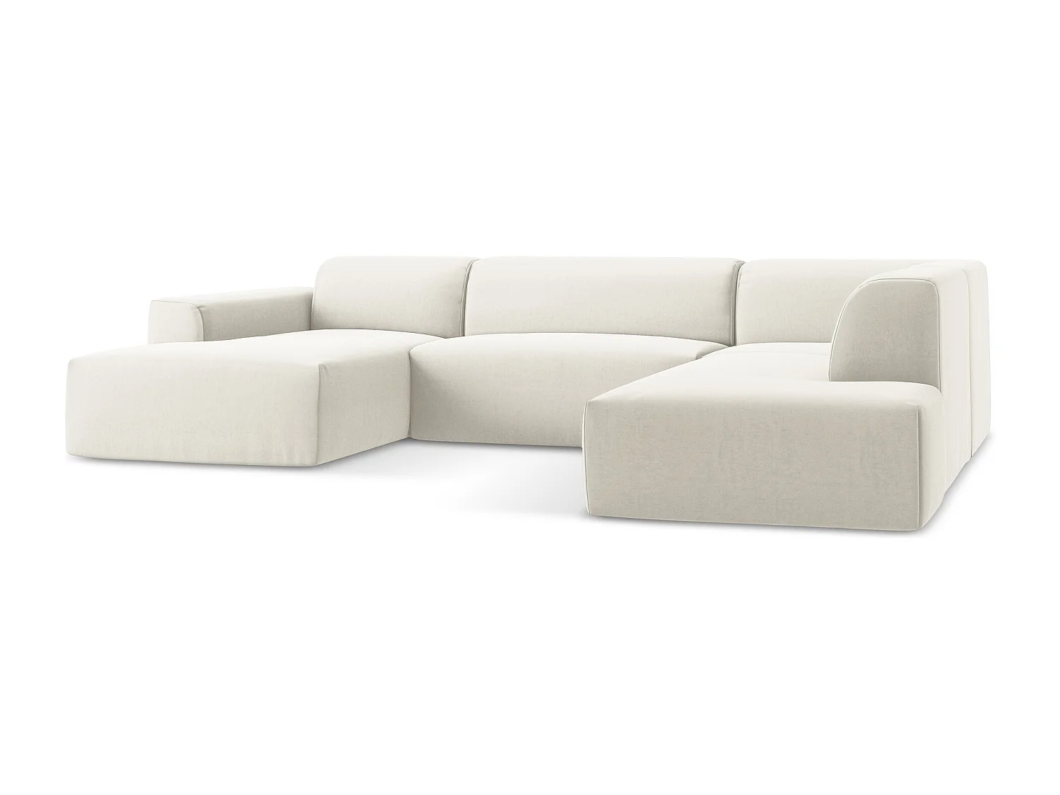 Canapé panoramique 5 places droit en velours - beige clair - KELI