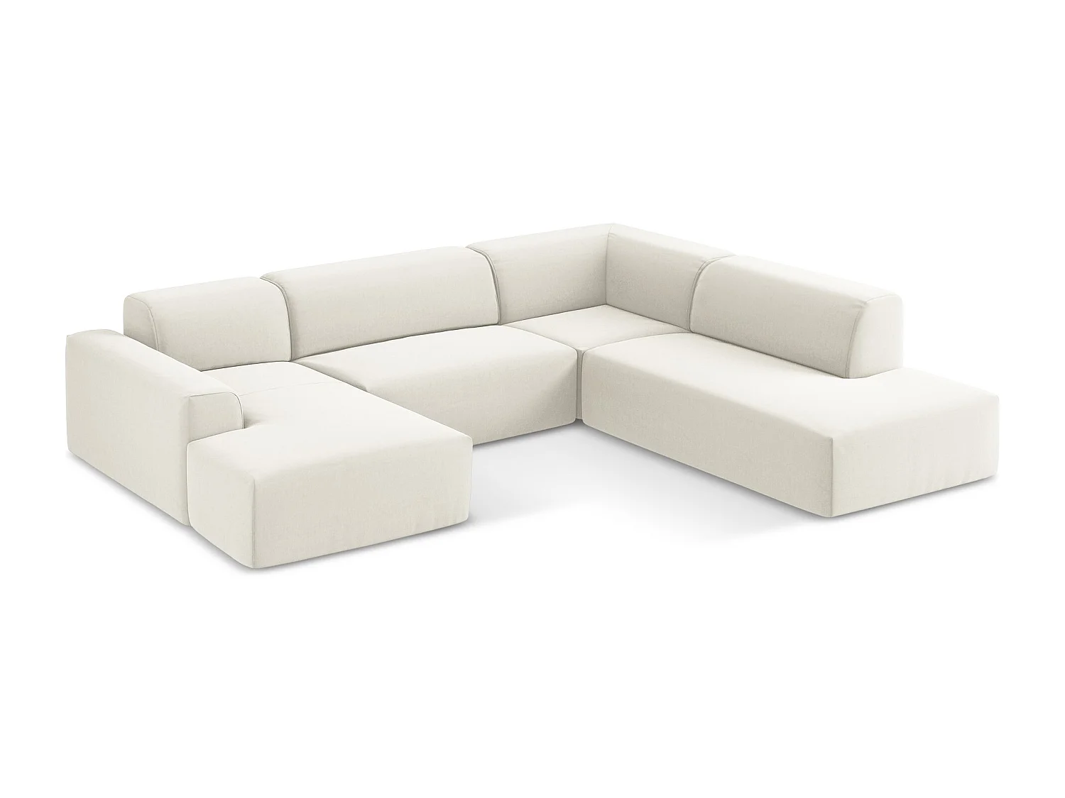 Canapé panoramique 5 places droit en velours - beige clair - KELI