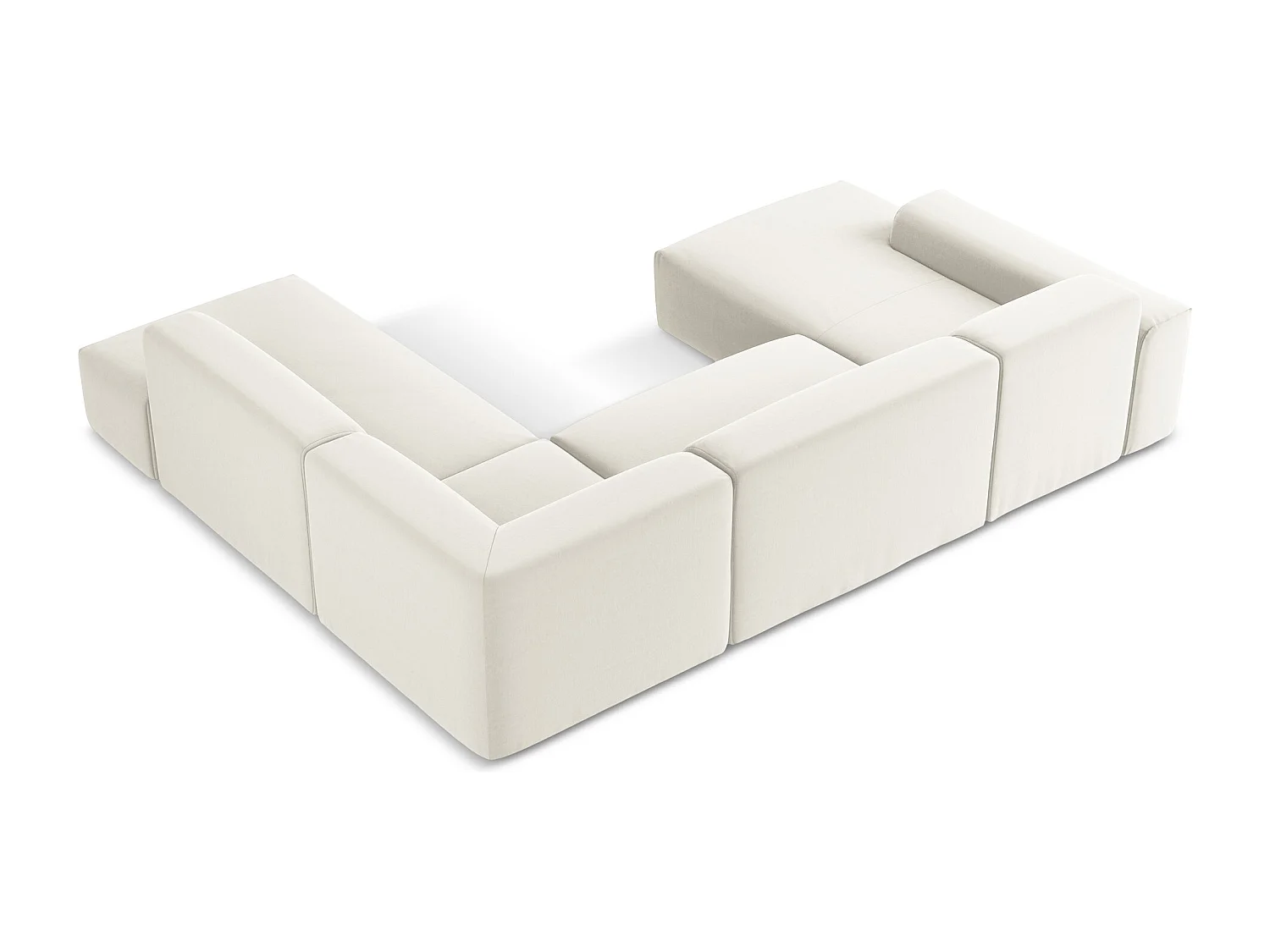 Canapé panoramique 5 places droit en velours - beige clair - KELI