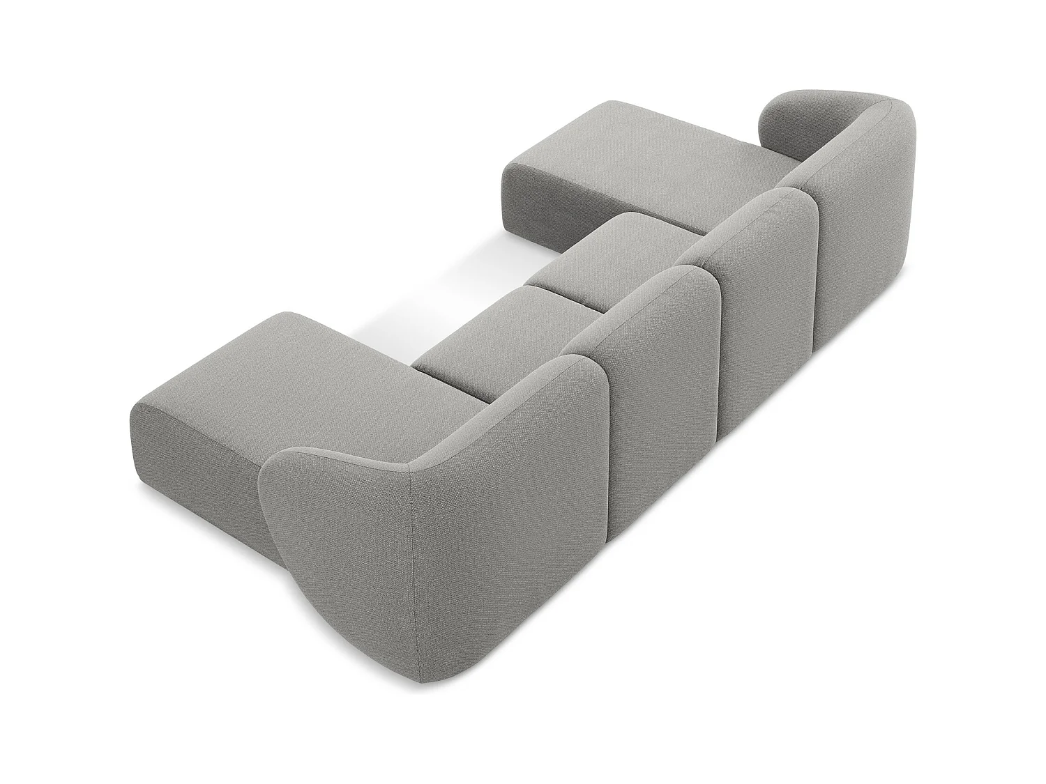 Panoramische hoekbank van lichtgrijs bouclé - LANI