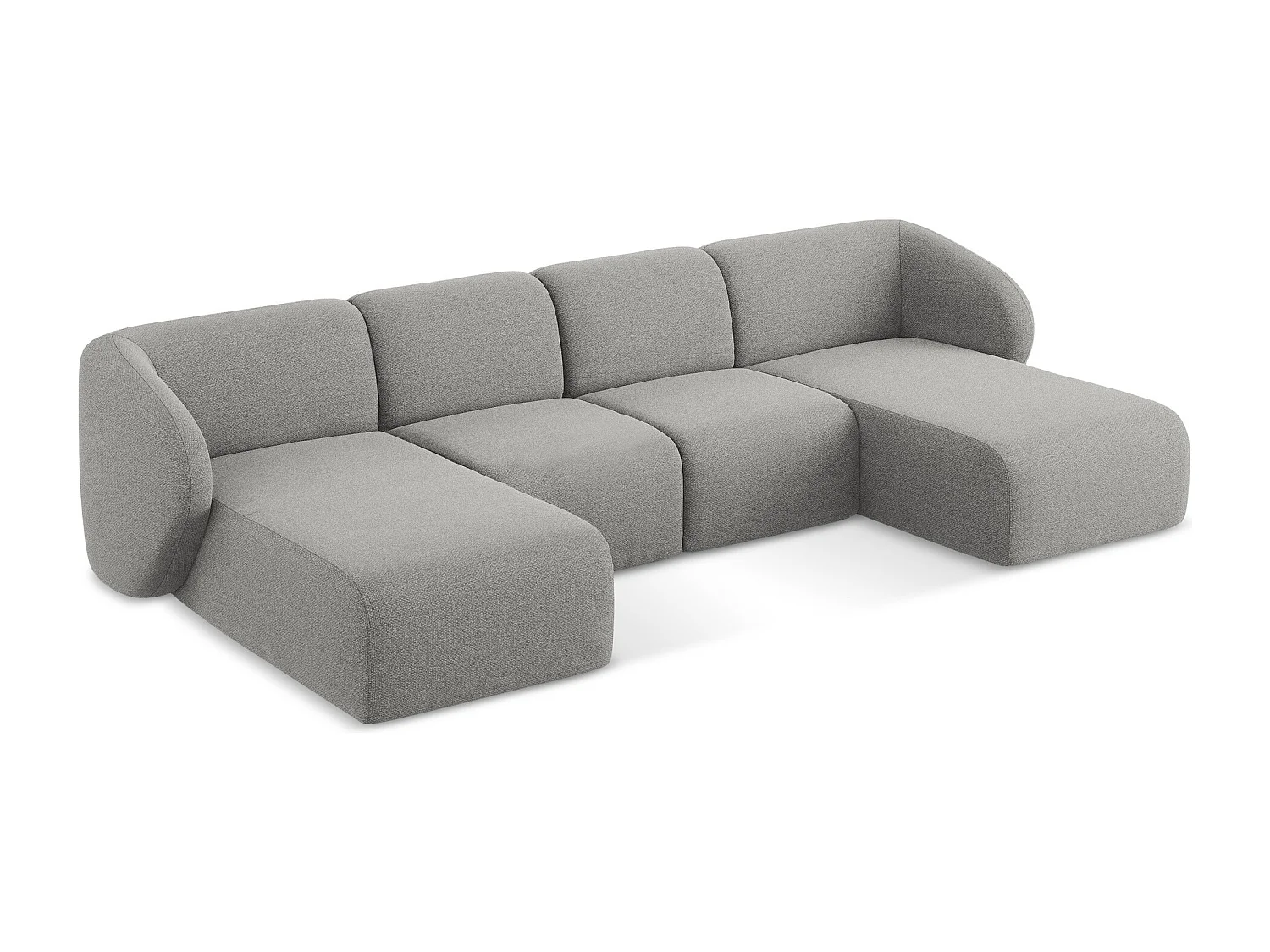 Panoramische hoekbank van lichtgrijs bouclé - LANI