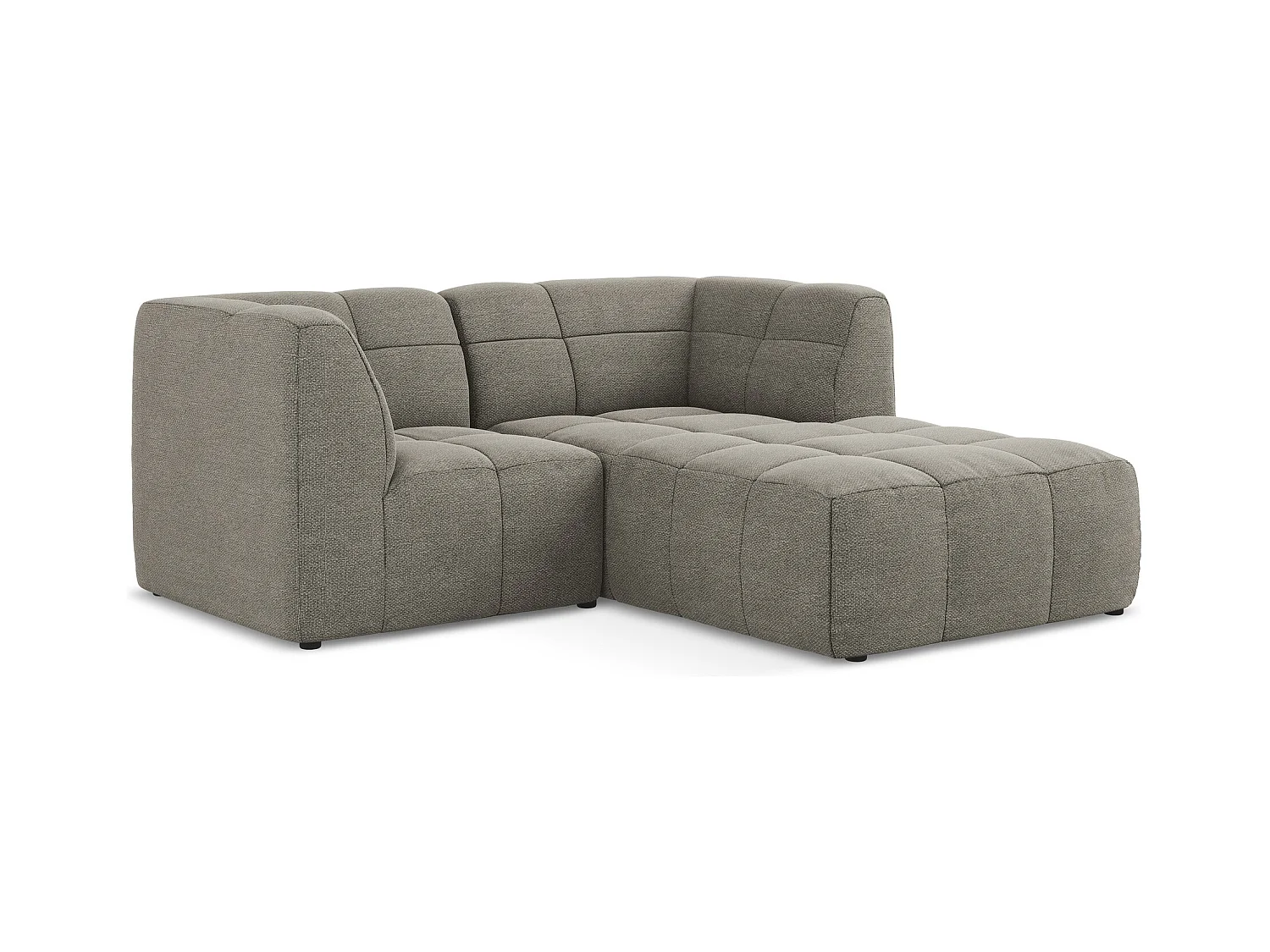 Canapé d'angle 2,5 places modulaire droit en tissu bouclette - gris - ALOHA