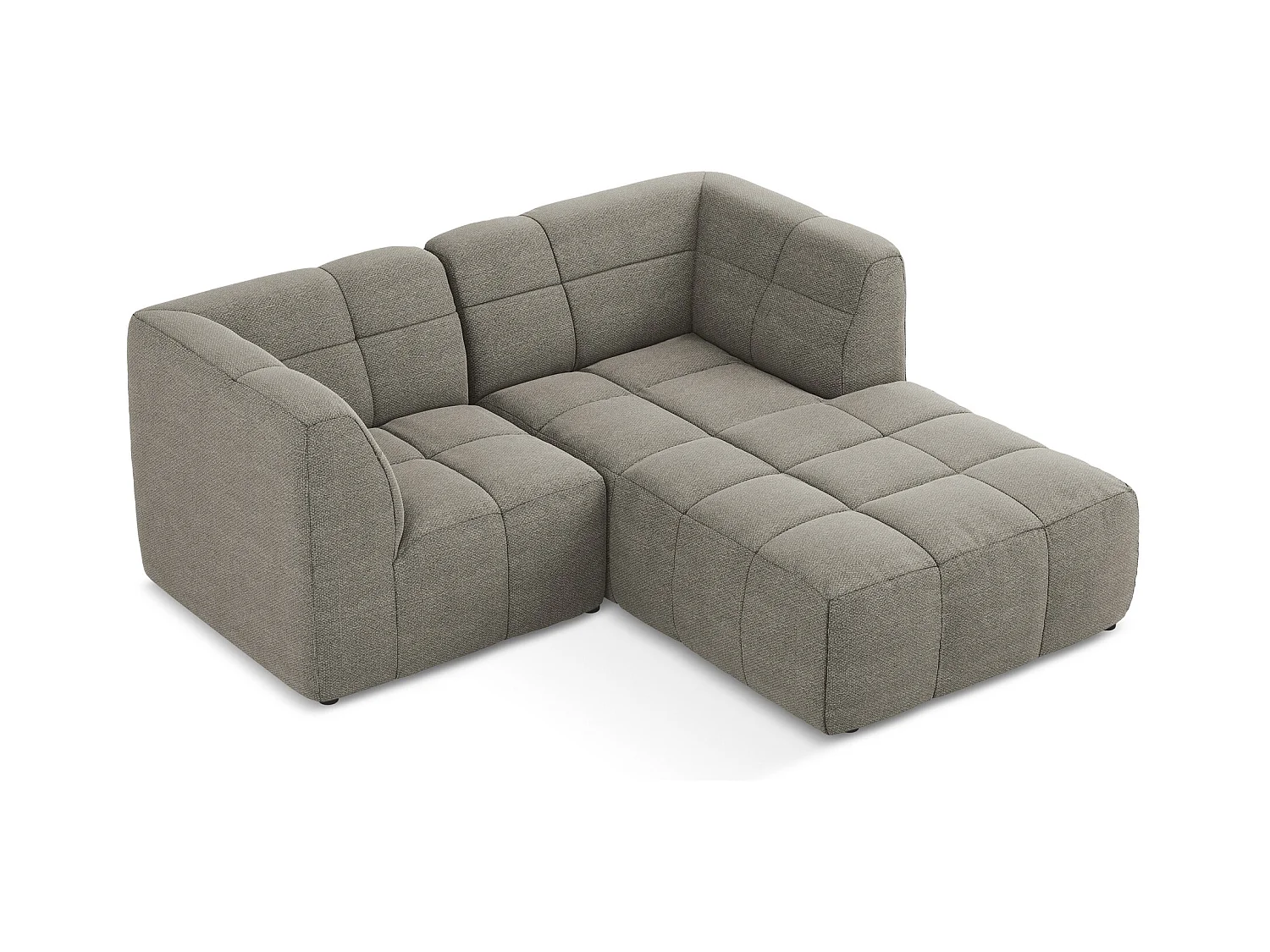 Canapé d'angle 2,5 places modulaire droit en tissu bouclette - gris - ALOHA