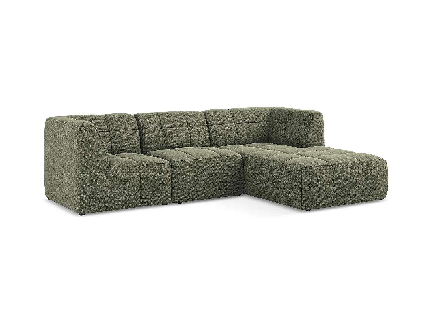 3-Sitzer Modulares Ecksofa - Ecke Rechts - Bouclé - Olive - ALOHA