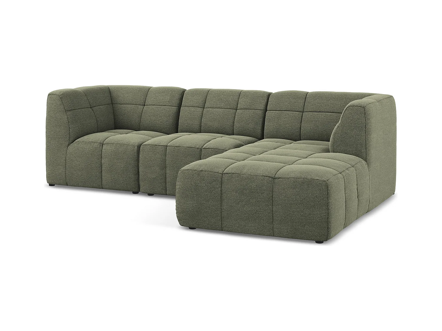 3-Sitzer Modulares Ecksofa - Ecke Rechts - Bouclé - Olive - ALOHA